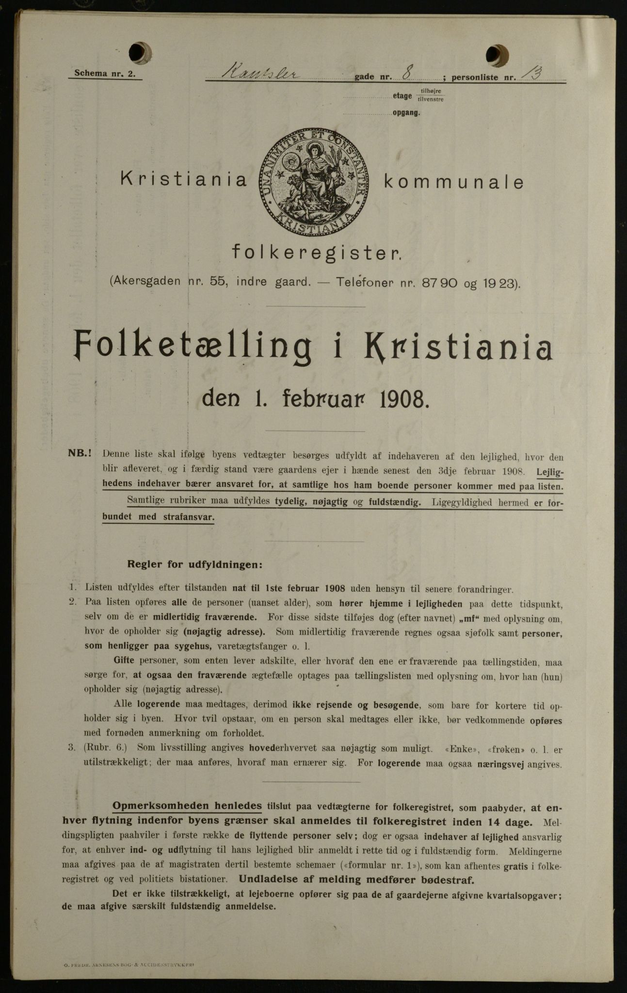 OBA, Kommunal folketelling 1.2.1908 for Kristiania kjøpstad, 1908, s. 42967