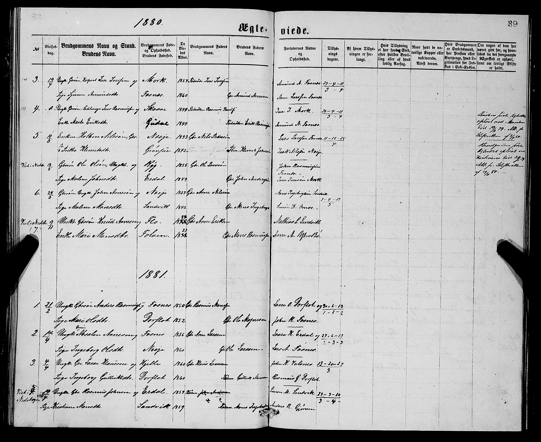 Stryn Sokneprestembete, AV/SAB-A-82501: Klokkerbok nr. C 2, 1877-1881, s. 39