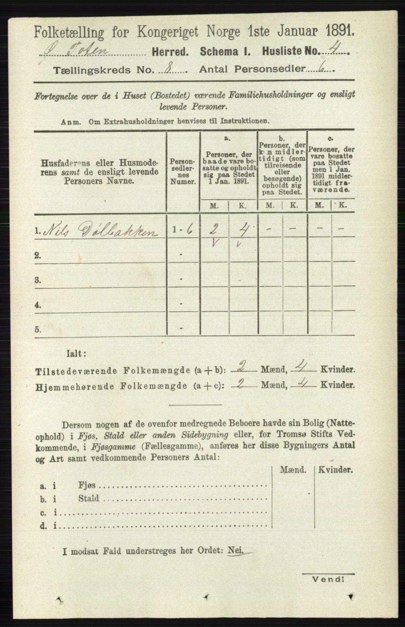 RA, Folketelling 1891 for 0528 Østre Toten herred, 1891, s. 4929