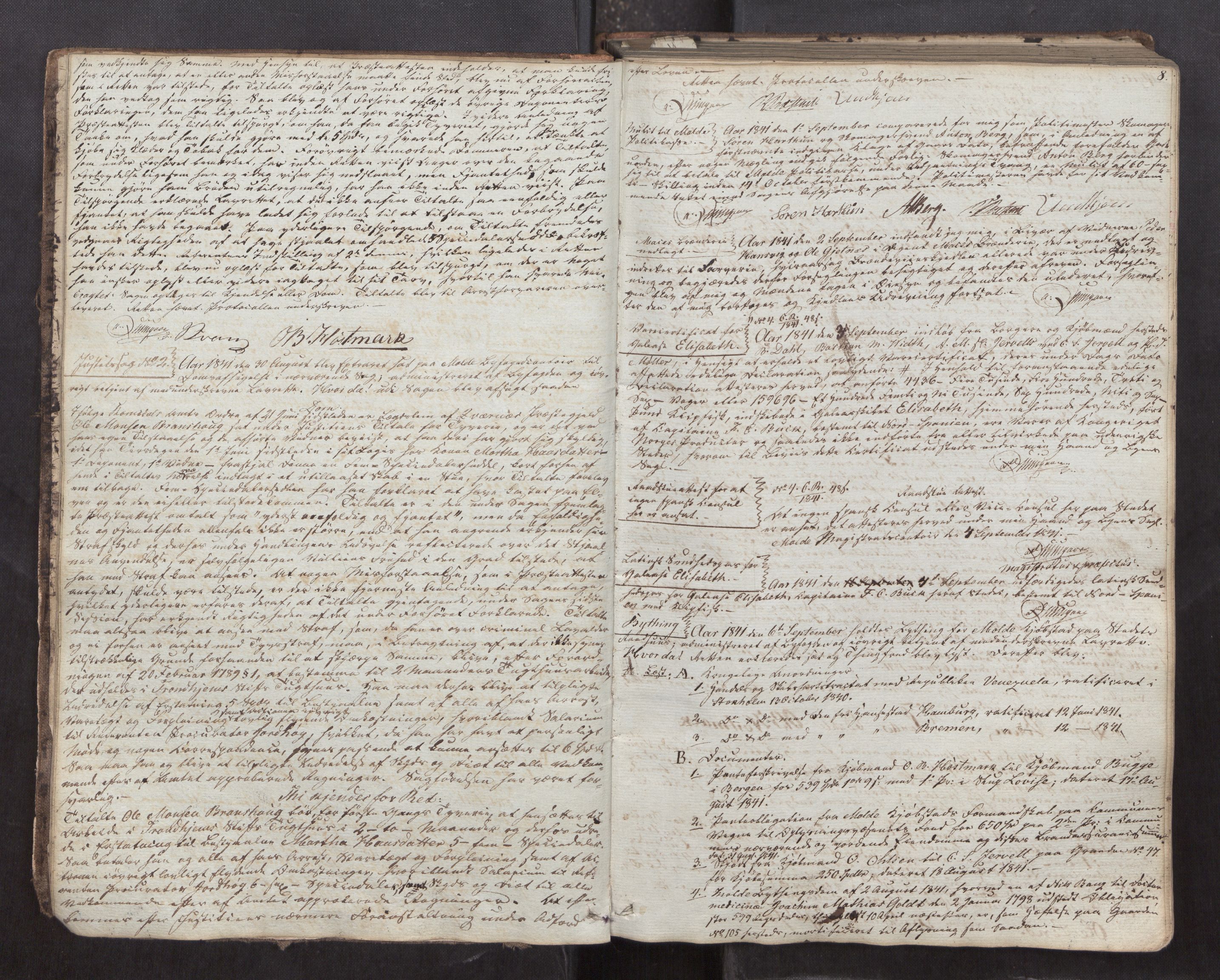 Molde byfogd, AV/SAT-A-0025/1/1A/L0004: Justisprotokoll, 1841-1846, s. 7b-8a