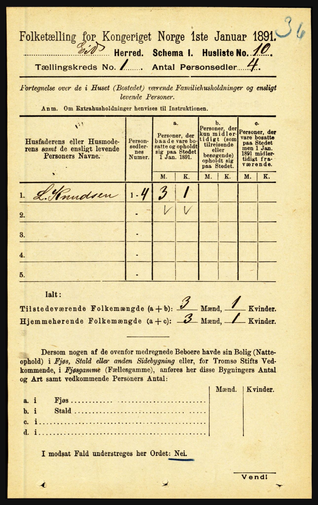 RA, Folketelling 1891 for 1443 Eid herred, 1891, s. 51