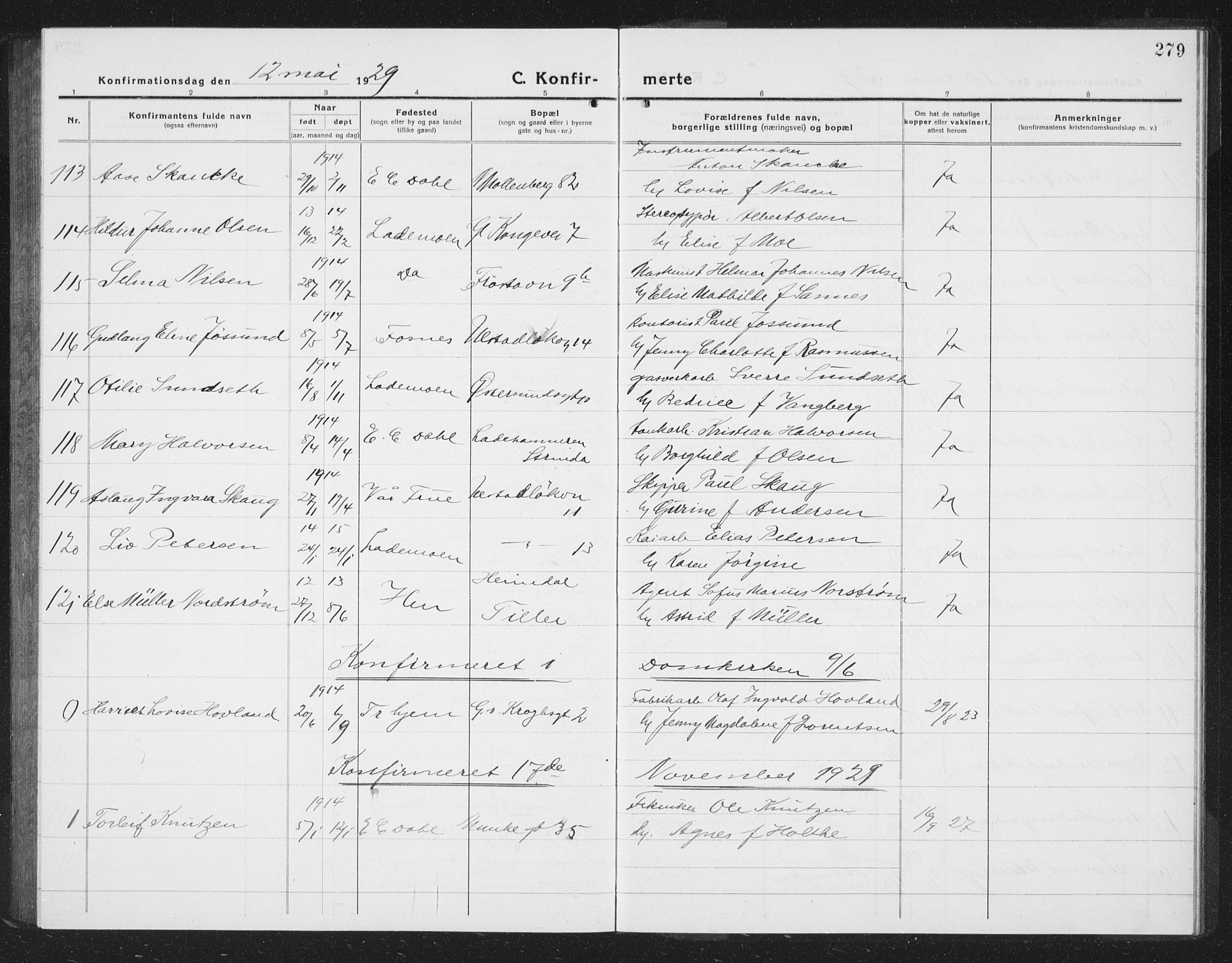 Ministerialprotokoller, klokkerbøker og fødselsregistre - Sør-Trøndelag, AV/SAT-A-1456/605/L0258: Klokkerbok nr. 605C05, 1918-1930, s. 279