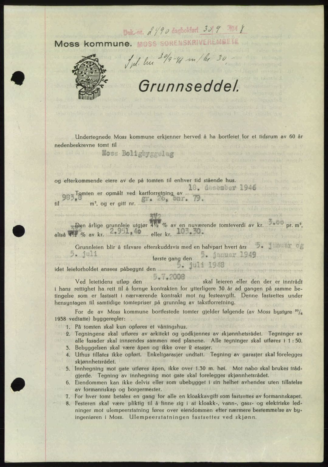 Moss sorenskriveri, SAO/A-10168: Pantebok nr. A20, 1948-1948, Dagboknr: 2490/1948