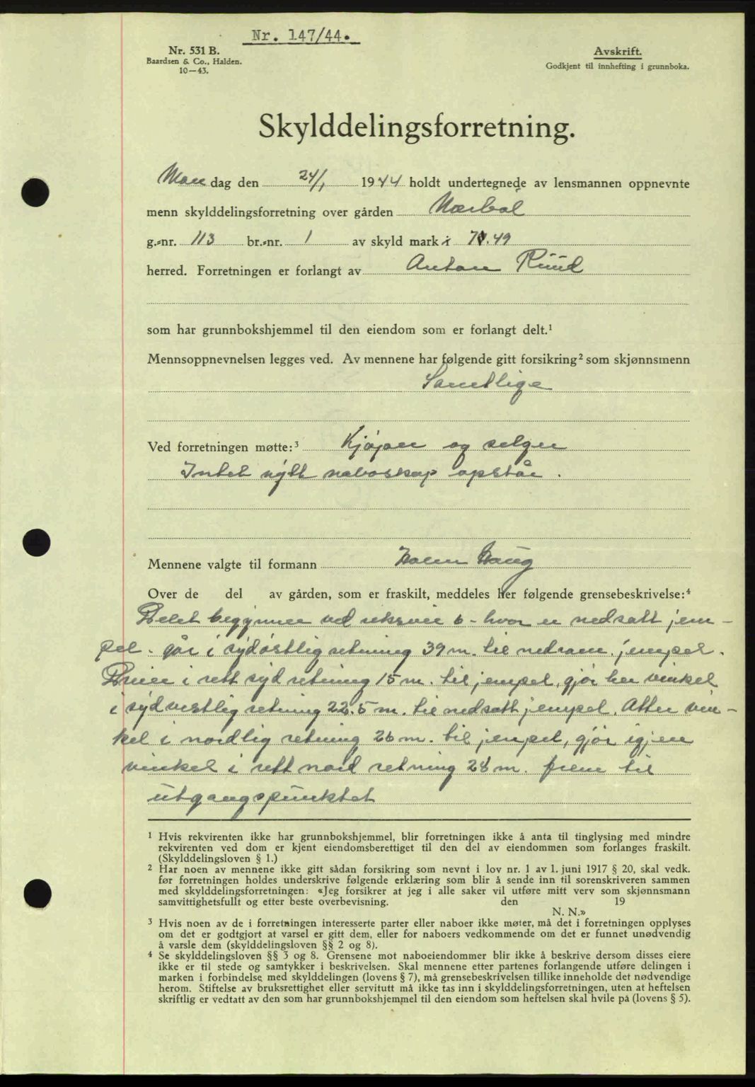Moss sorenskriveri, SAO/A-10168: Pantebok nr. A12, 1943-1944, Dagboknr: 147/1944