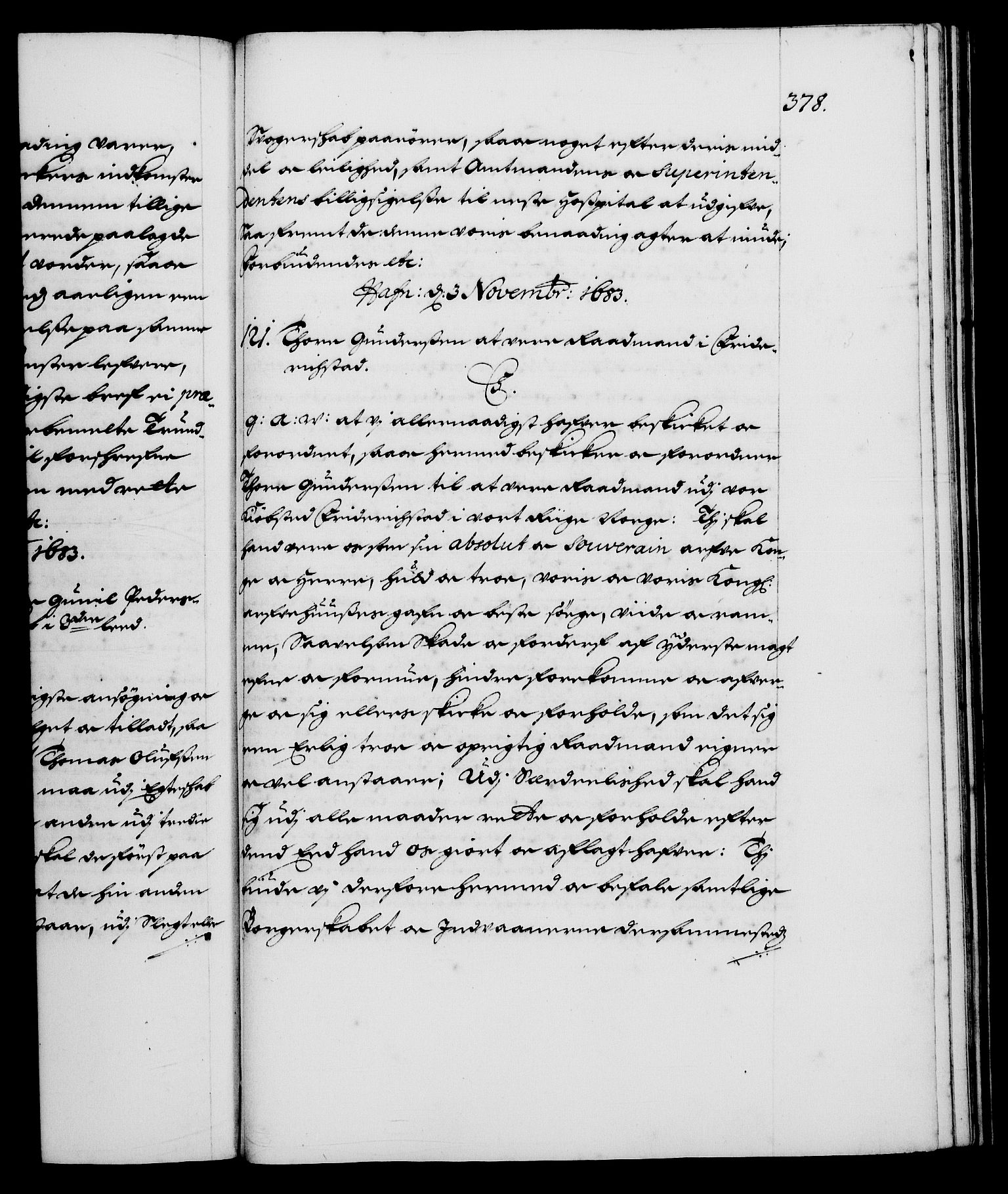 Danske Kanselli 1572-1799, RA/EA-3023/F/Fc/Fca/Fcaa/L0013: Norske registre (mikrofilm), 1681-1684, s. 378a