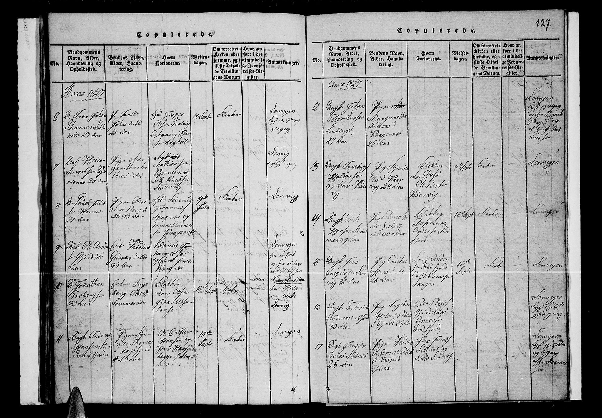 Lenvik sokneprestembete, SATØ/S-1310/H/Ha/Hab/L0001klokker: Klokkerbok nr. 1, 1822-1837, s. 127