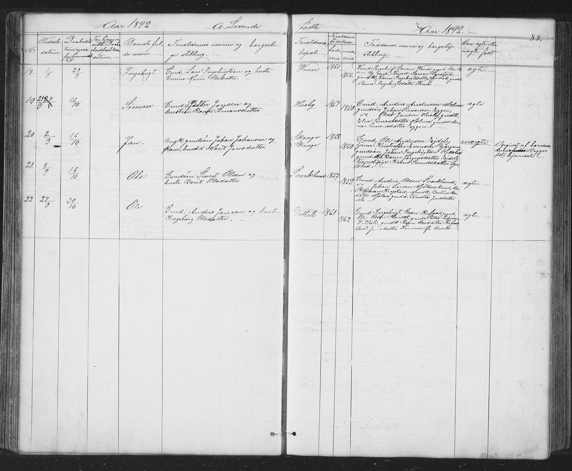 Ministerialprotokoller, klokkerbøker og fødselsregistre - Sør-Trøndelag, AV/SAT-A-1456/667/L0798: Klokkerbok nr. 667C03, 1867-1929, s. 88