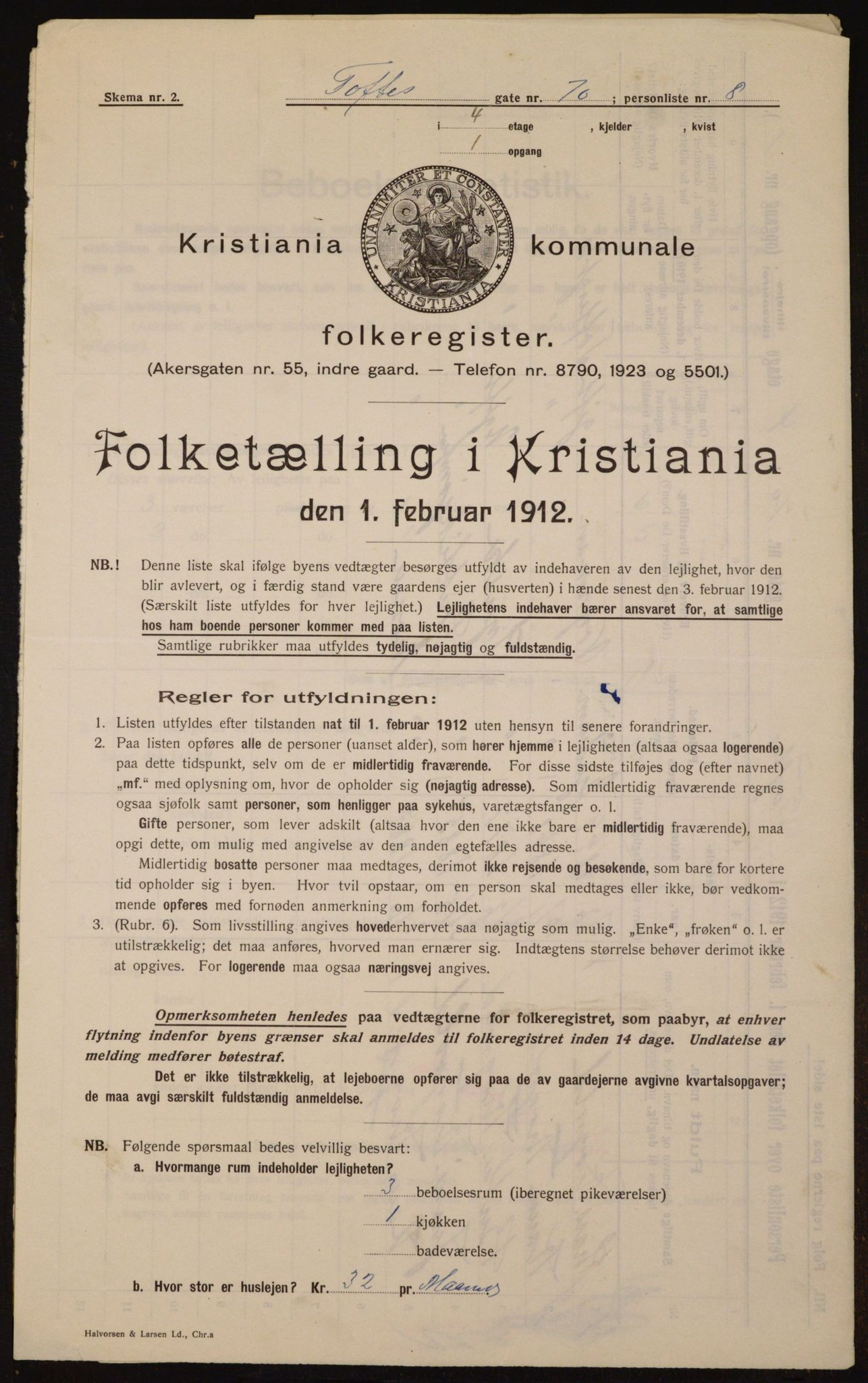 OBA, Kommunal folketelling 1.2.1912 for Kristiania, 1912, s. 113073