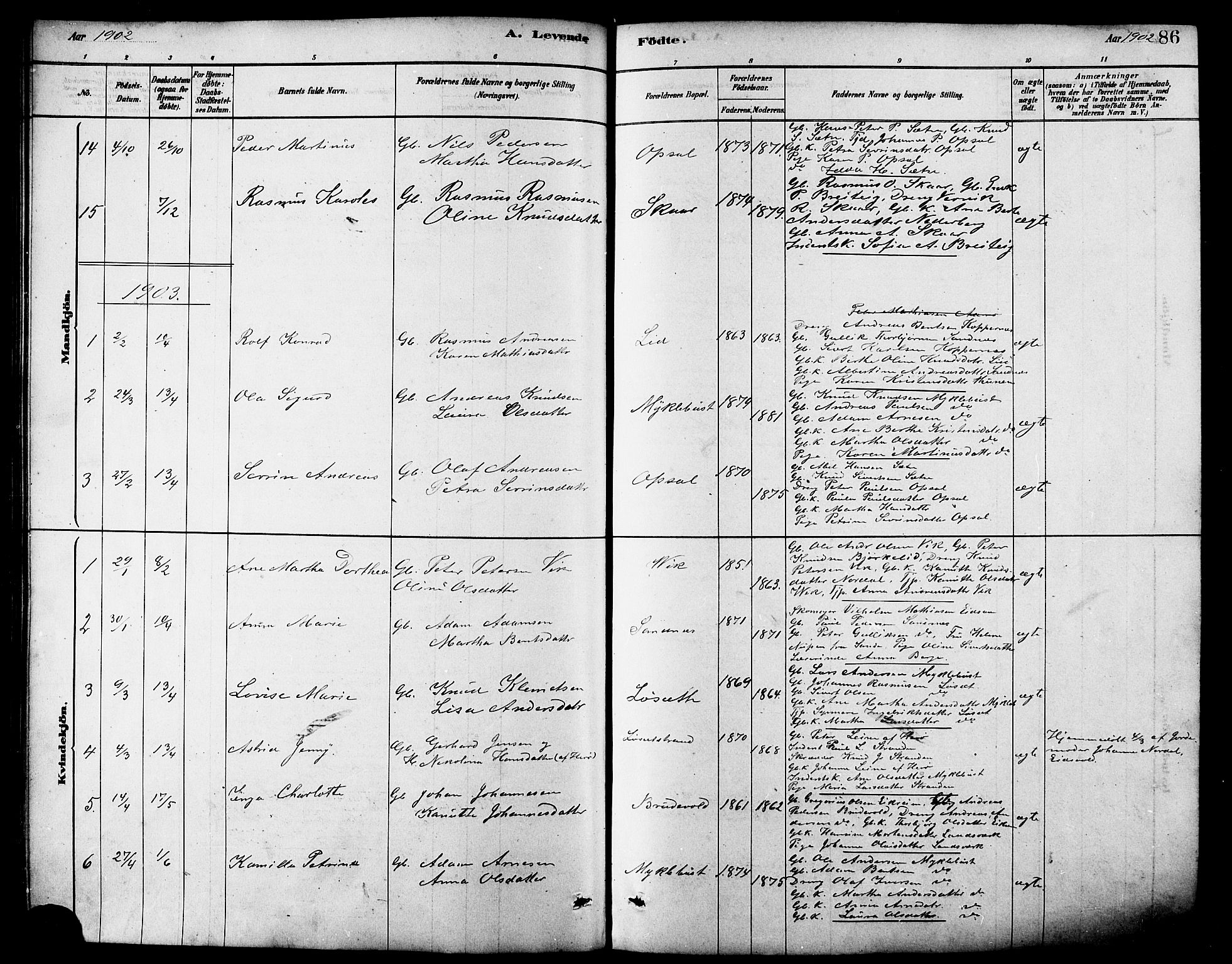 Ministerialprotokoller, klokkerbøker og fødselsregistre - Møre og Romsdal, SAT/A-1454/502/L0027: Klokkerbok nr. 502C01, 1878-1908, s. 86