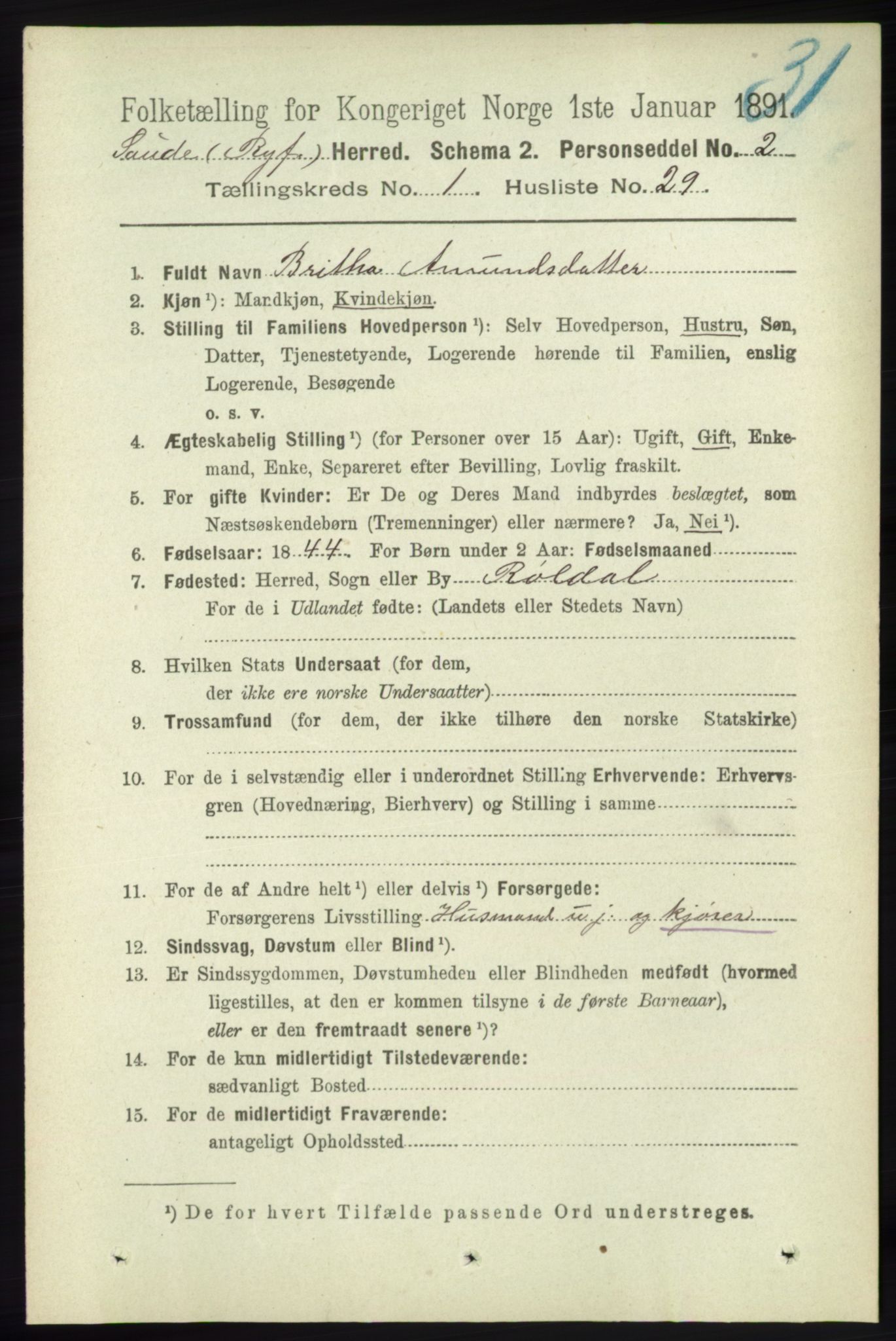 RA, Folketelling 1891 for 1135 Sauda herred, 1891, s. 233