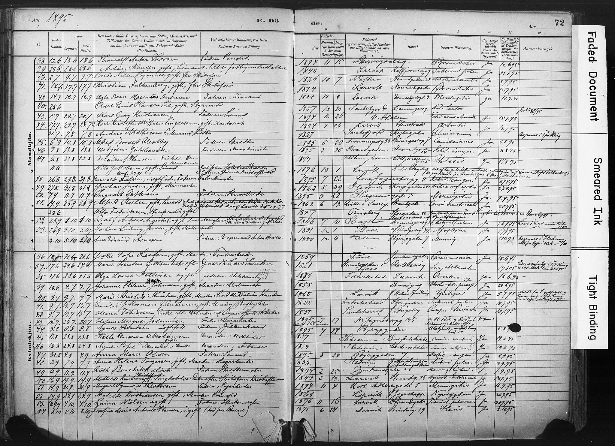Larvik kirkebøker, AV/SAKO-A-352/F/Fa/L0010: Ministerialbok nr. I 10, 1884-1910, s. 72