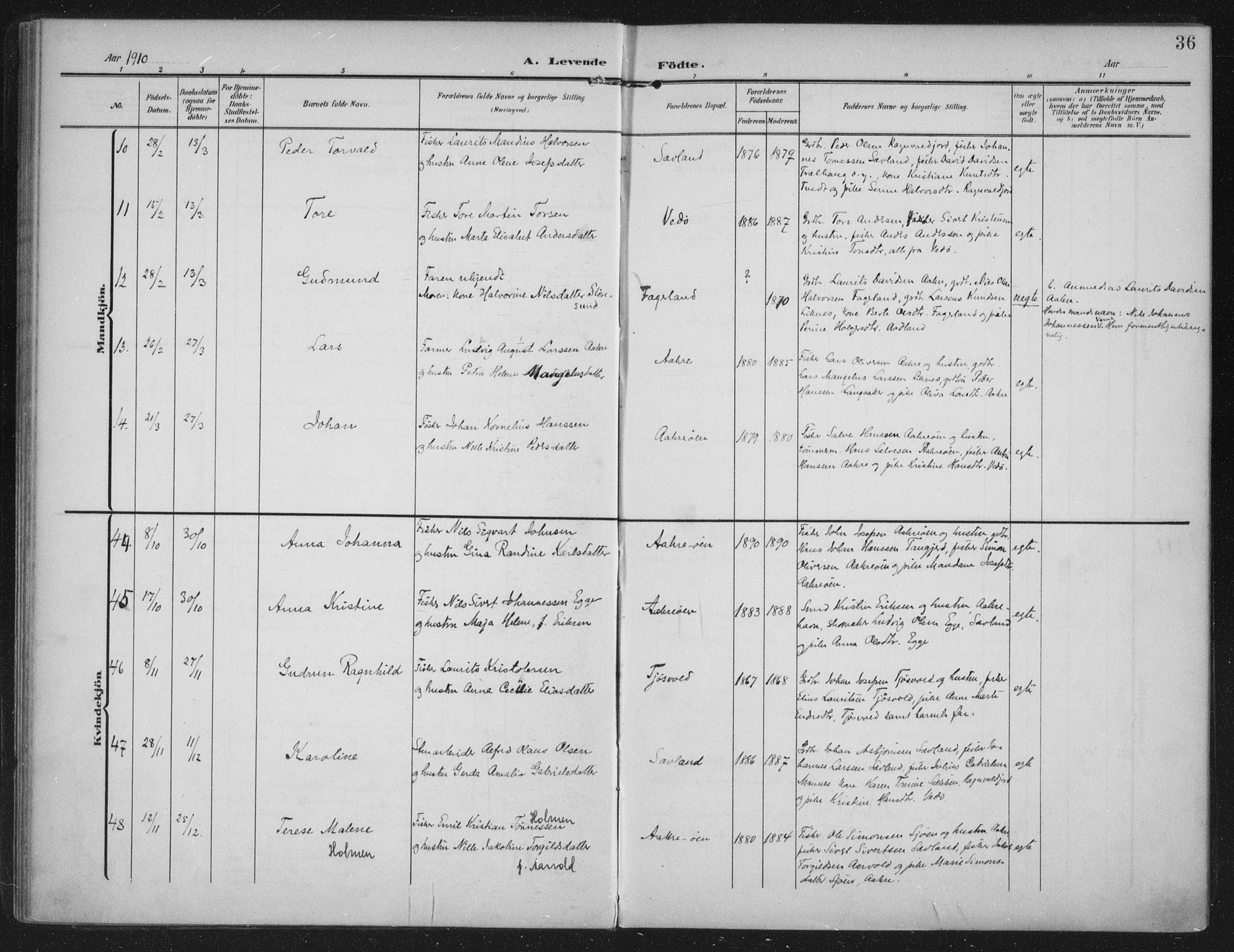 Kopervik sokneprestkontor, SAST/A-101850/H/Ha/Haa/L0005: Ministerialbok nr. A 5, 1906-1924, s. 36