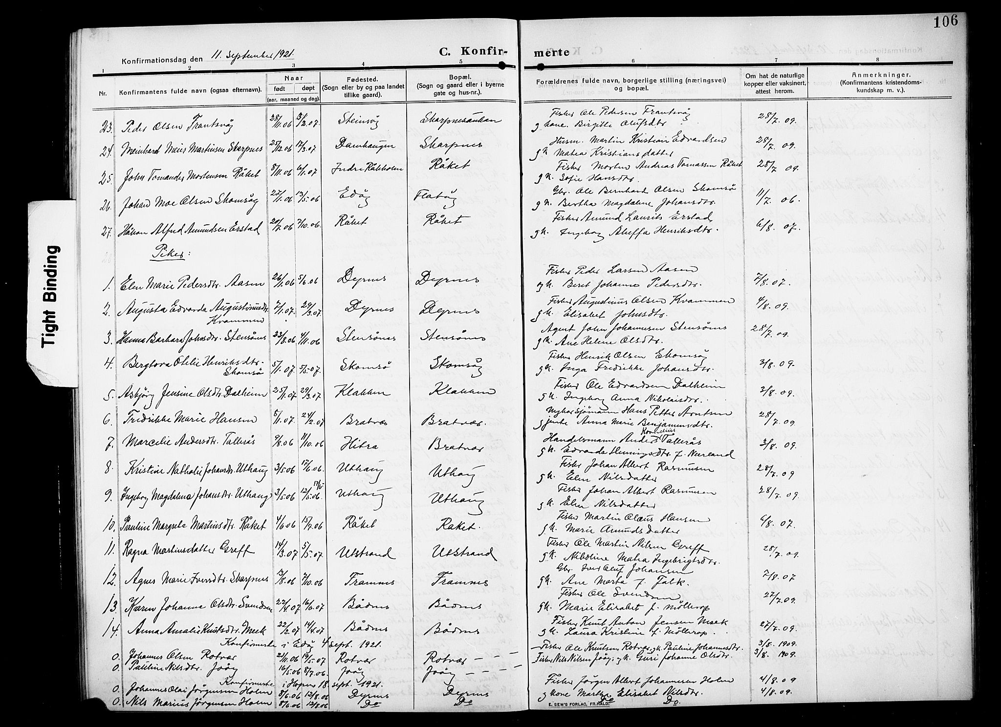 Ministerialprotokoller, klokkerbøker og fødselsregistre - Møre og Romsdal, AV/SAT-A-1454/582/L0949: Klokkerbok nr. 582C01, 1909-1925, s. 106