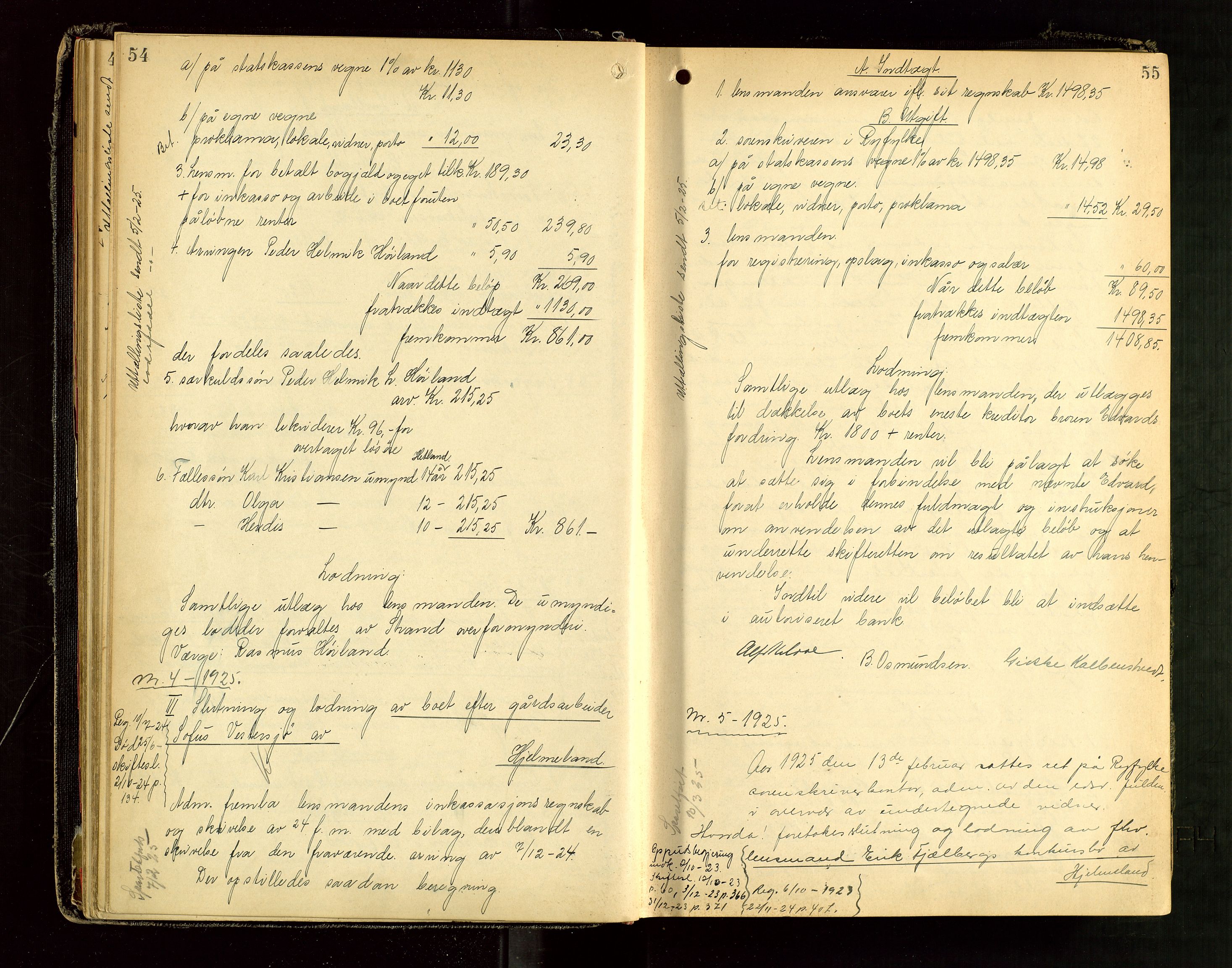 Ryfylke tingrett, AV/SAST-A-100055/001/IV/IVG/L0006: Skifteutlodningsprotokoll Med register, 1924-1929, s. 54-55