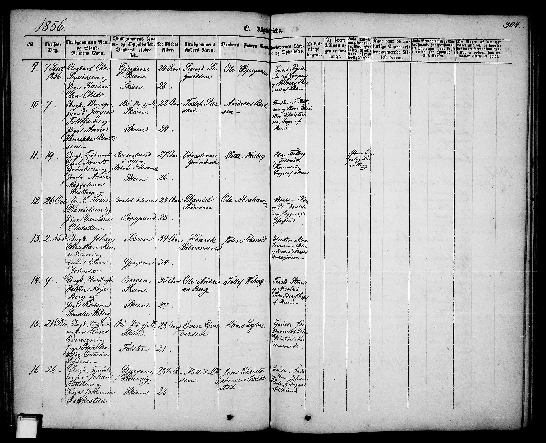 Skien kirkebøker, AV/SAKO-A-302/G/Ga/L0004: Klokkerbok nr. 4, 1843-1867, s. 304