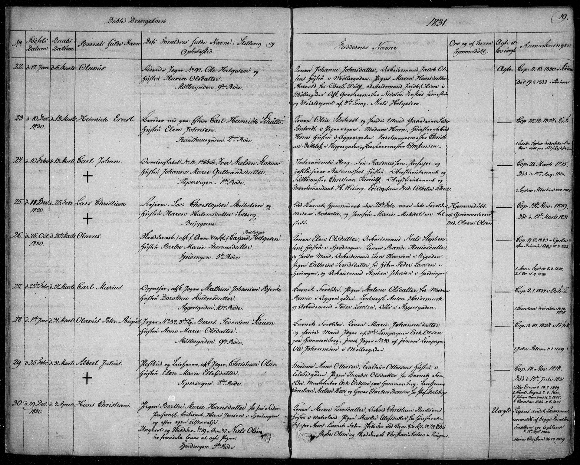 Garnisonsmenigheten Kirkebøker, SAO/A-10846/F/Fa/L0006: Ministerialbok nr. 6, 1828-1841, s. 19