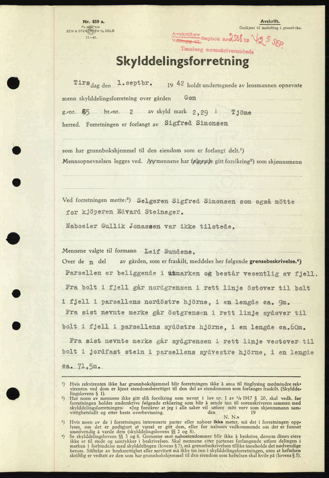 Tønsberg sorenskriveri, AV/SAKO-A-130/G/Ga/Gaa/L0012: Pantebok nr. A12, 1942-1943, Dagboknr: 2508/1942