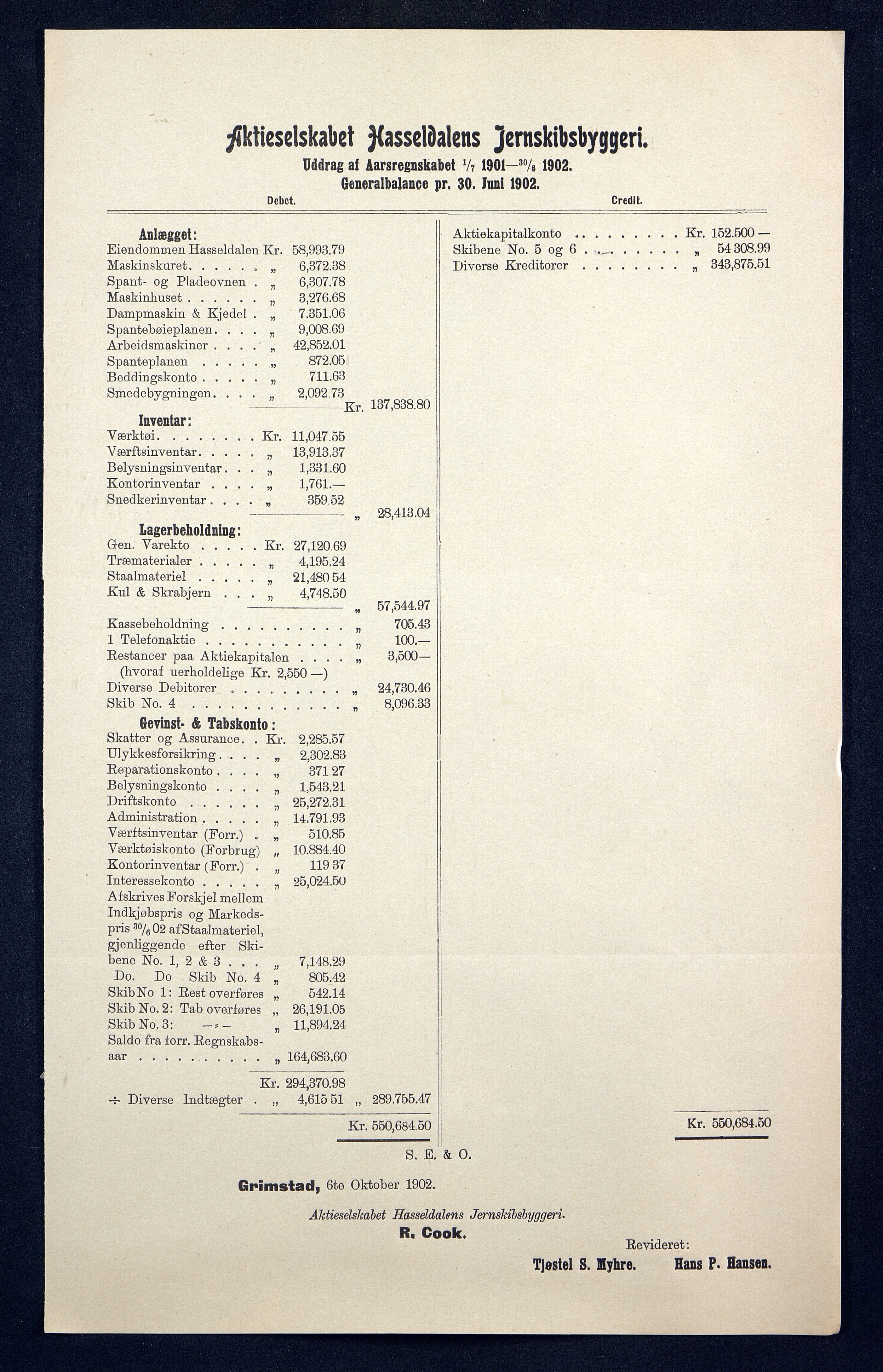 Grefstad & Herlofson, AAKS/PA-1127a/B/02/L0009: 58. A/S Hasseldalen Jernskibsbyggeri, 1899-1907