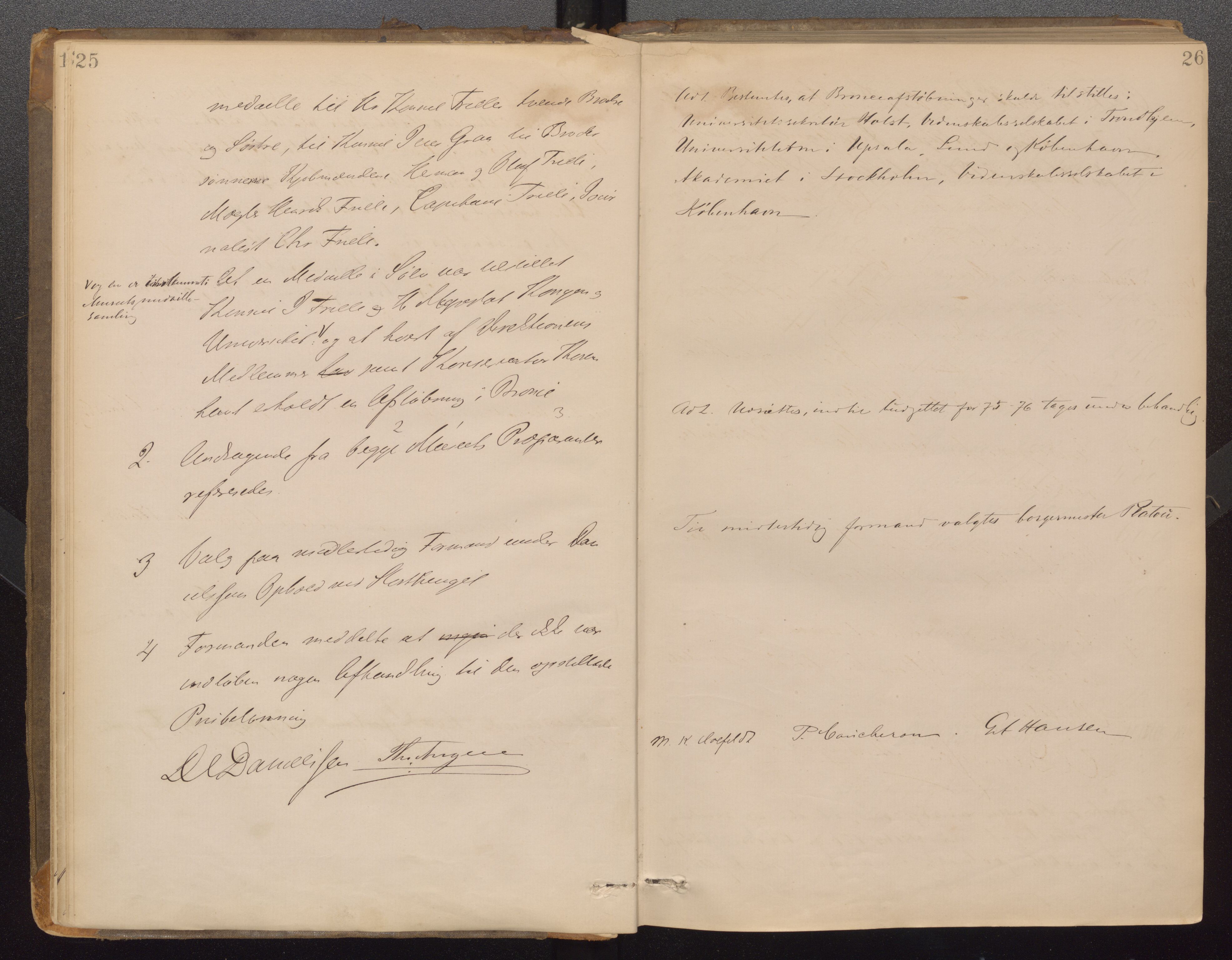 Bergens Museum, UMB/A007/A/Aa/L0007: Forhandlingsprotokoll , 1872-1906, s. 25,26