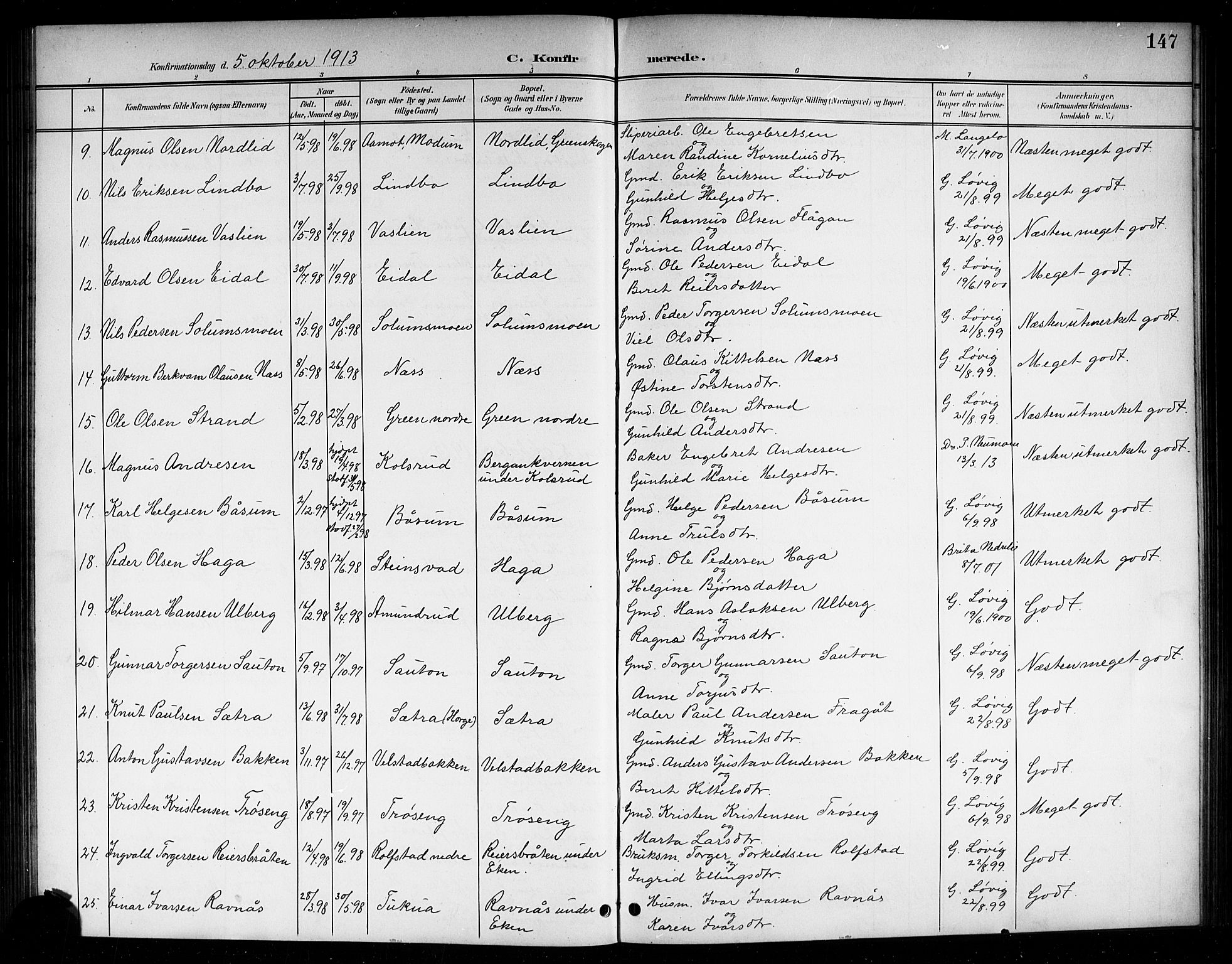 Sigdal kirkebøker, AV/SAKO-A-245/G/Ga/L0006: Klokkerbok nr. I 6, 1901-1916, s. 147