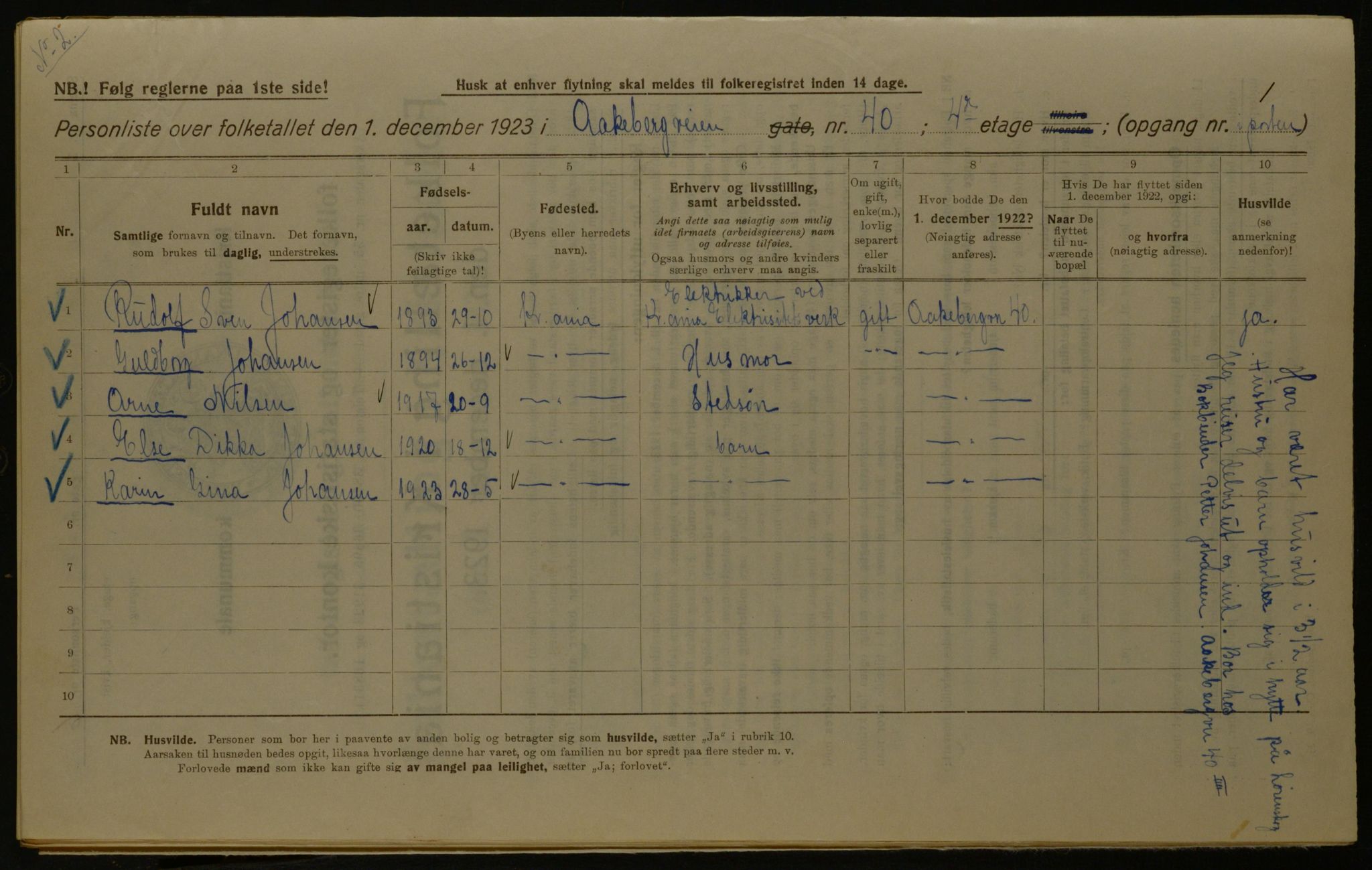 OBA, Kommunal folketelling 1.12.1923 for Kristiania, 1923, s. 143761