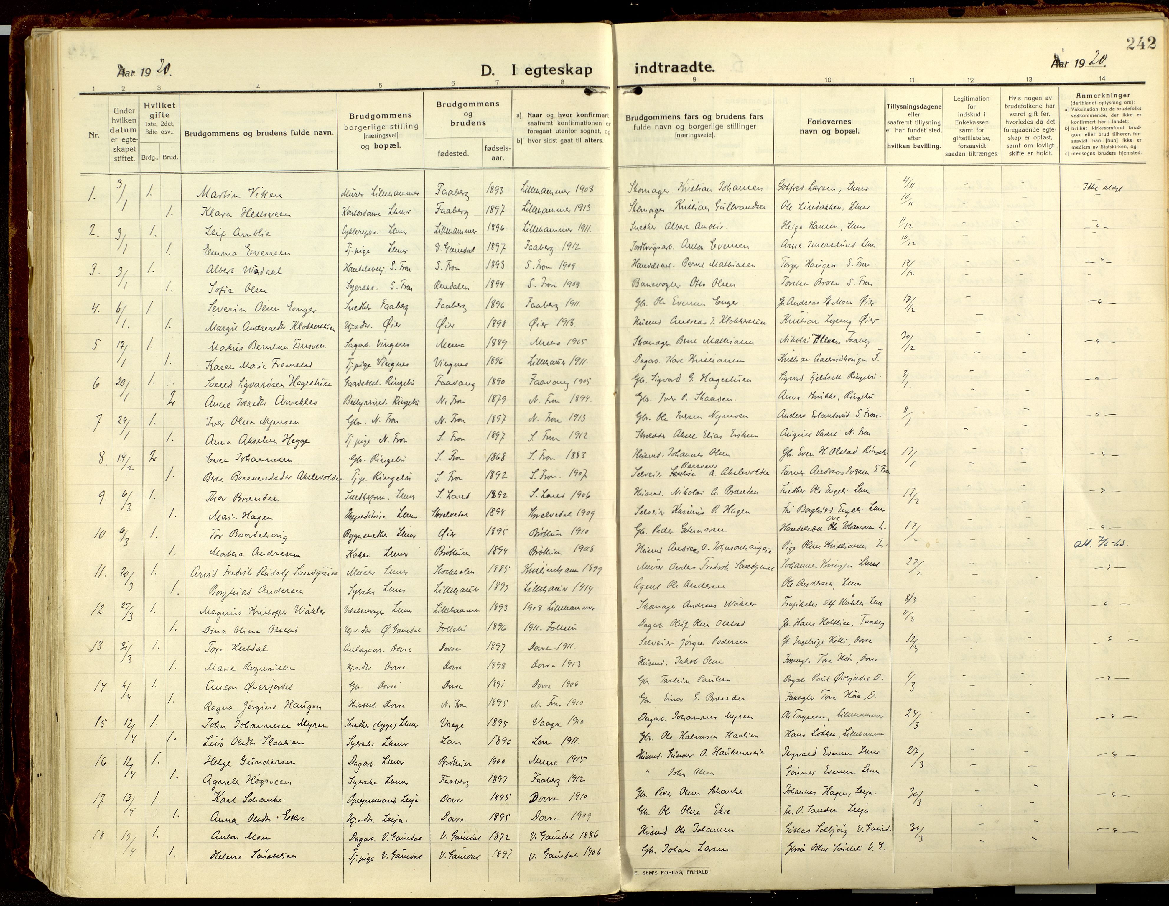 Lillehammer prestekontor, AV/SAH-PREST-088/H/Ha/Haa/L0002: Ministerialbok nr. 2, 1917-1932, s. 242
