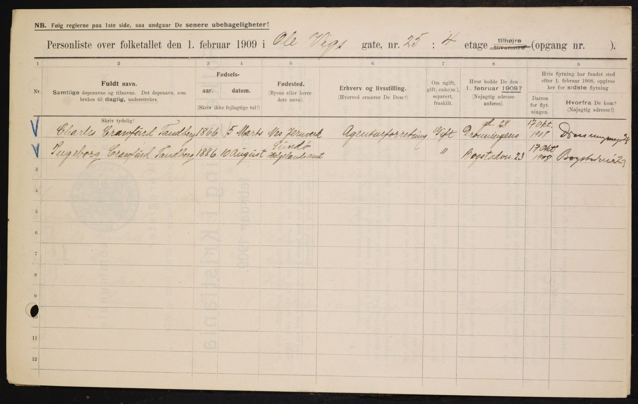 OBA, Kommunal folketelling 1.2.1909 for Kristiania kjøpstad, 1909, s. 68519