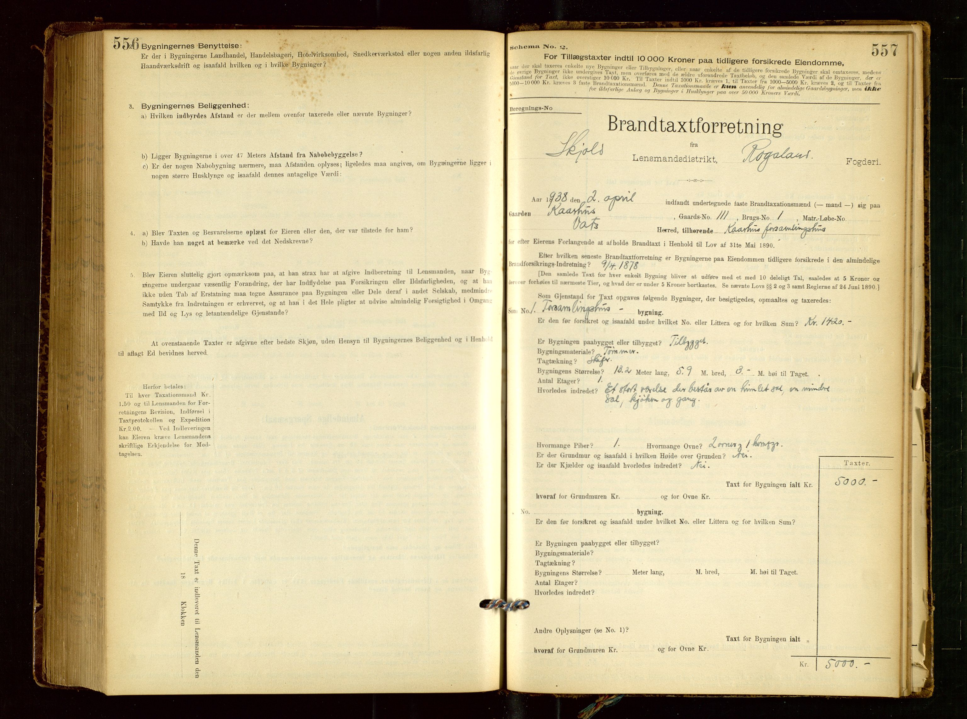 Skjold lensmannskontor, SAST/A-100182/Gob/L0001: "Brandtaxationsprotokol for Skjold Lensmandsdistrikt Ryfylke Fogderi", 1894-1939, s. 556-557