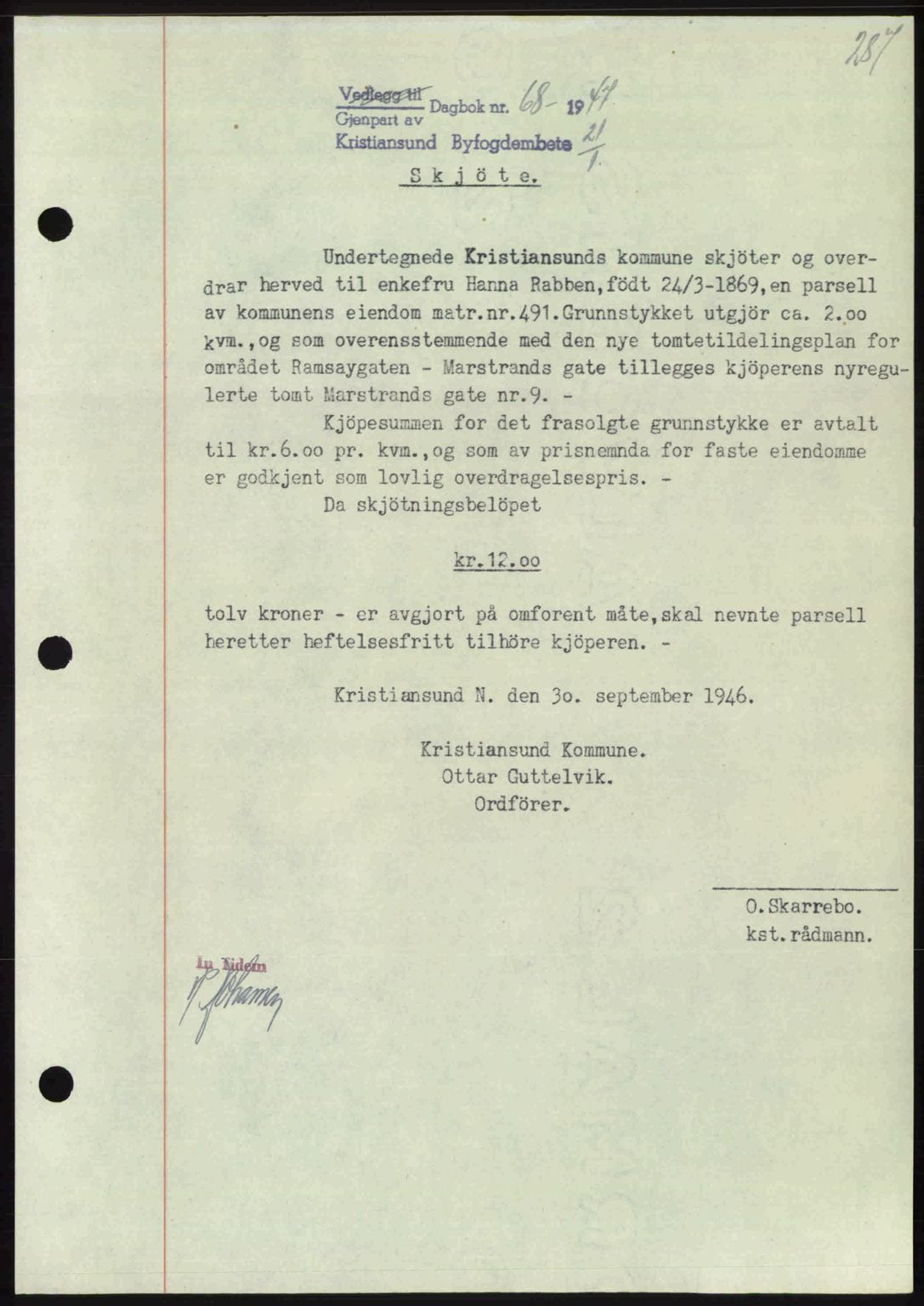 Kristiansund byfogd, AV/SAT-A-4587/A/27: Pantebok nr. 39b, 1946-1947, Dagboknr: 68/1947