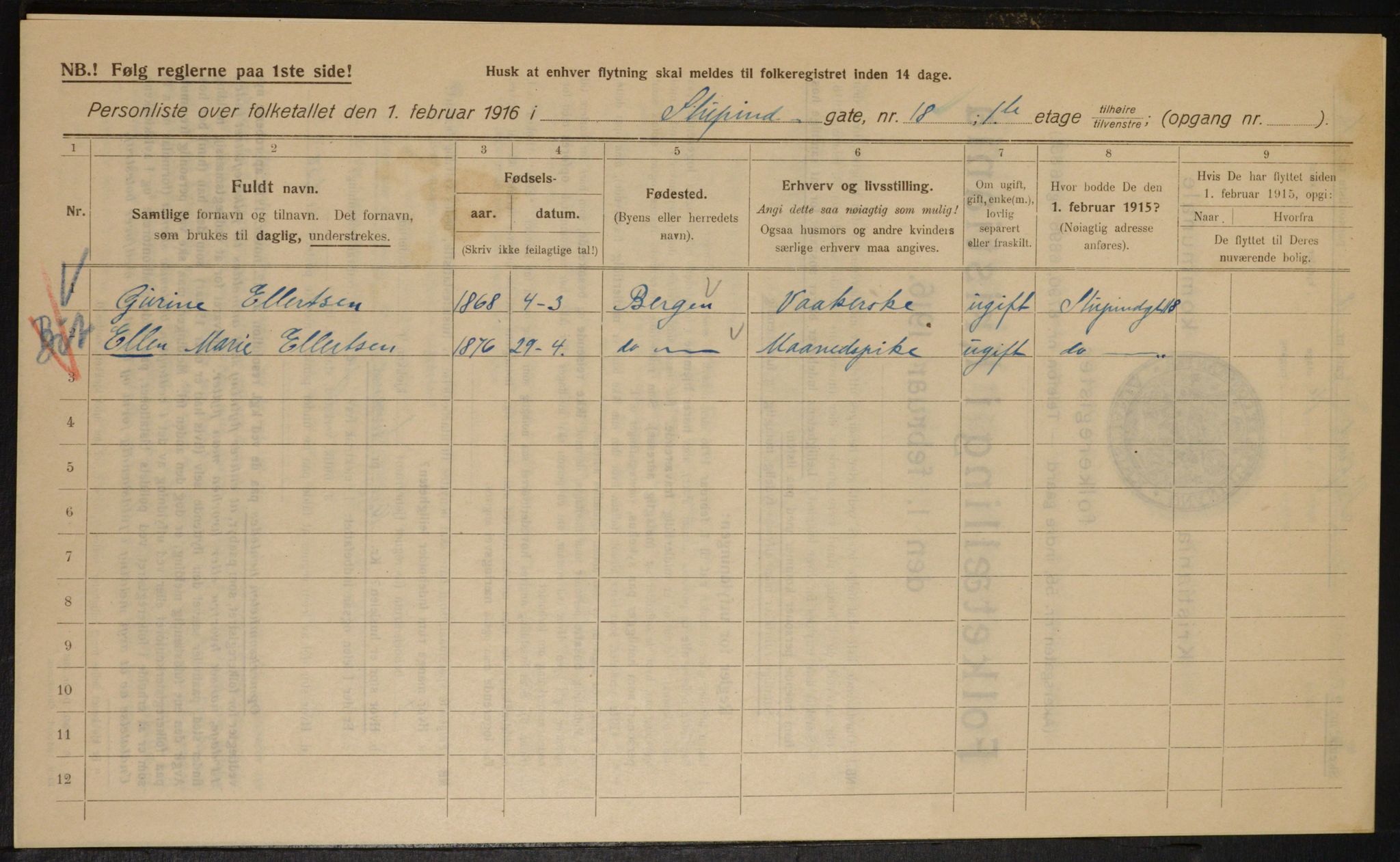 OBA, Kommunal folketelling 1.2.1916 for Kristiania, 1916, s. 107374