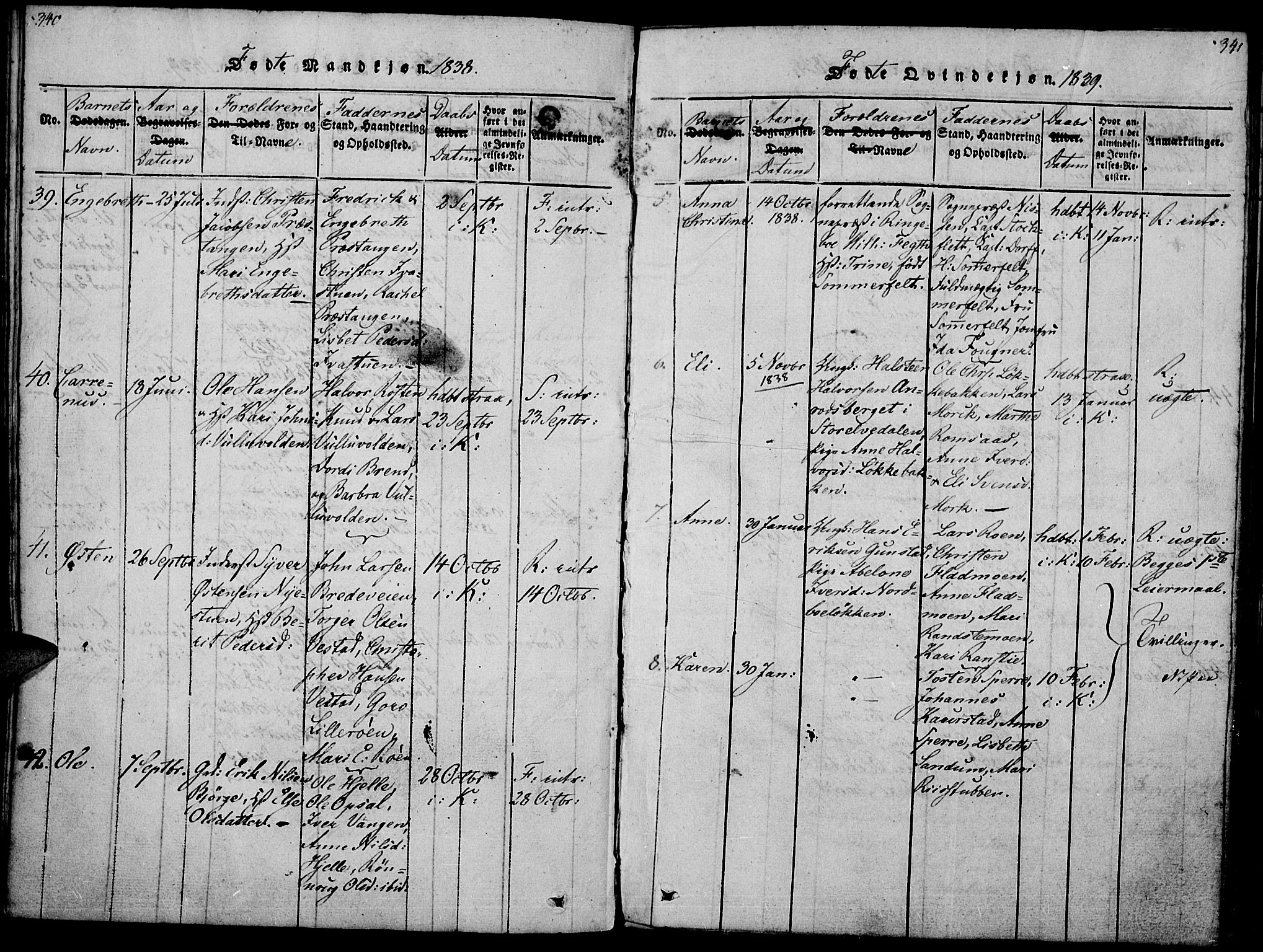 Ringebu prestekontor, AV/SAH-PREST-082/H/Ha/Haa/L0004: Ministerialbok nr. 4, 1821-1839, s. 340-341