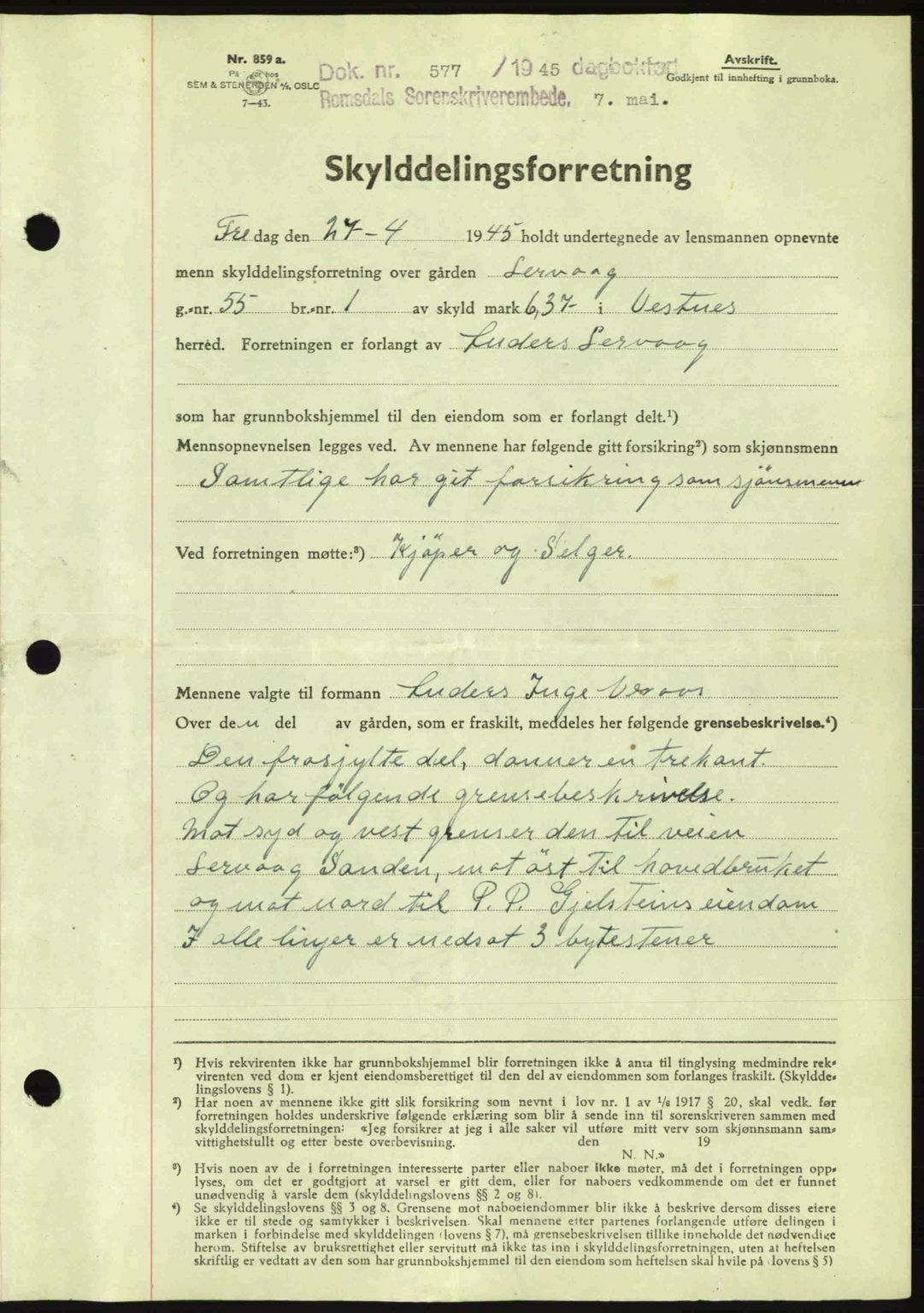 Romsdal sorenskriveri, SAT/A-4149/1/2/2C: Pantebok nr. A17, 1944-1945, Dagboknr: 577/1945