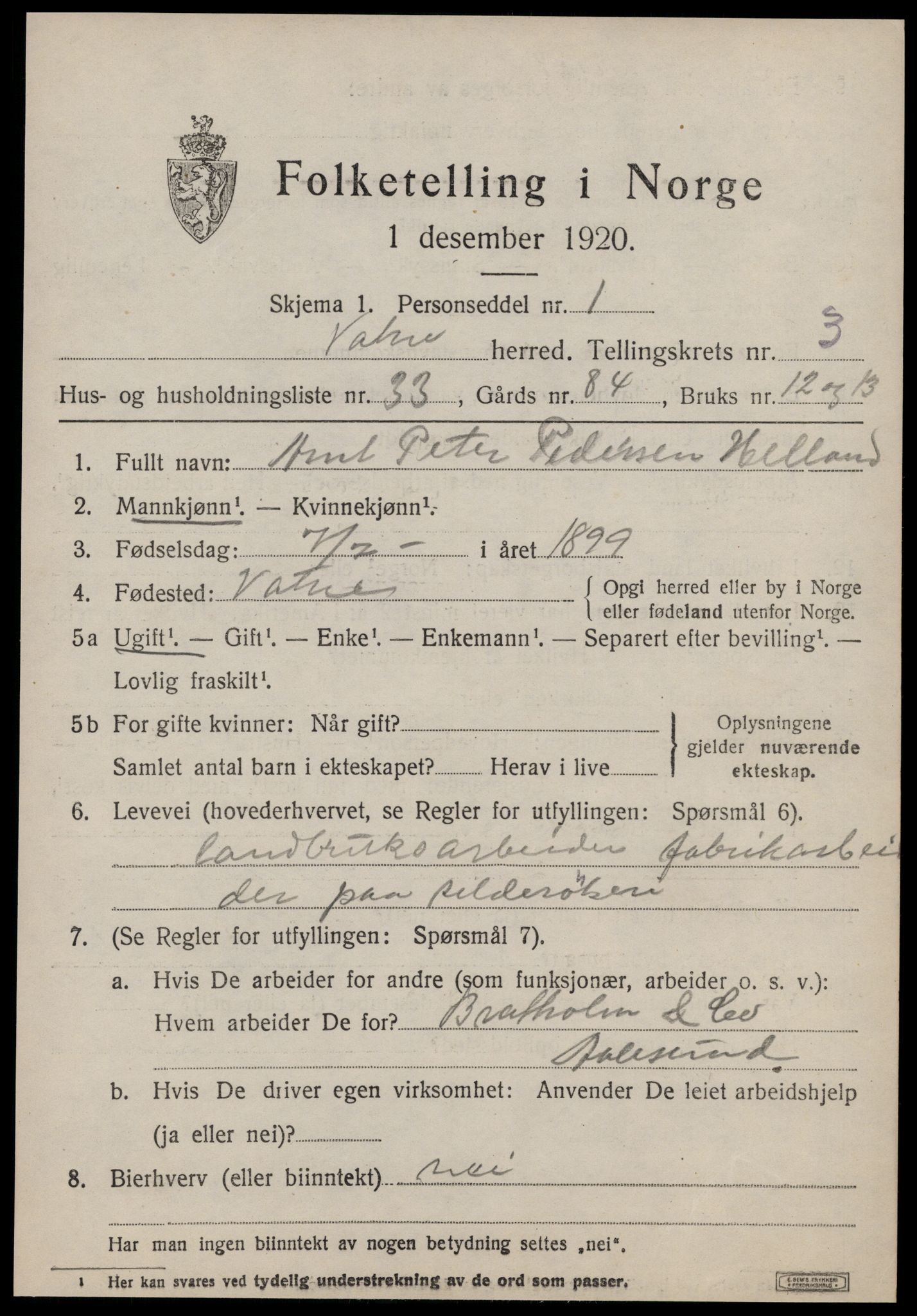 SAT, Folketelling 1920 for 1530 Vatne herred, 1920, s. 1784