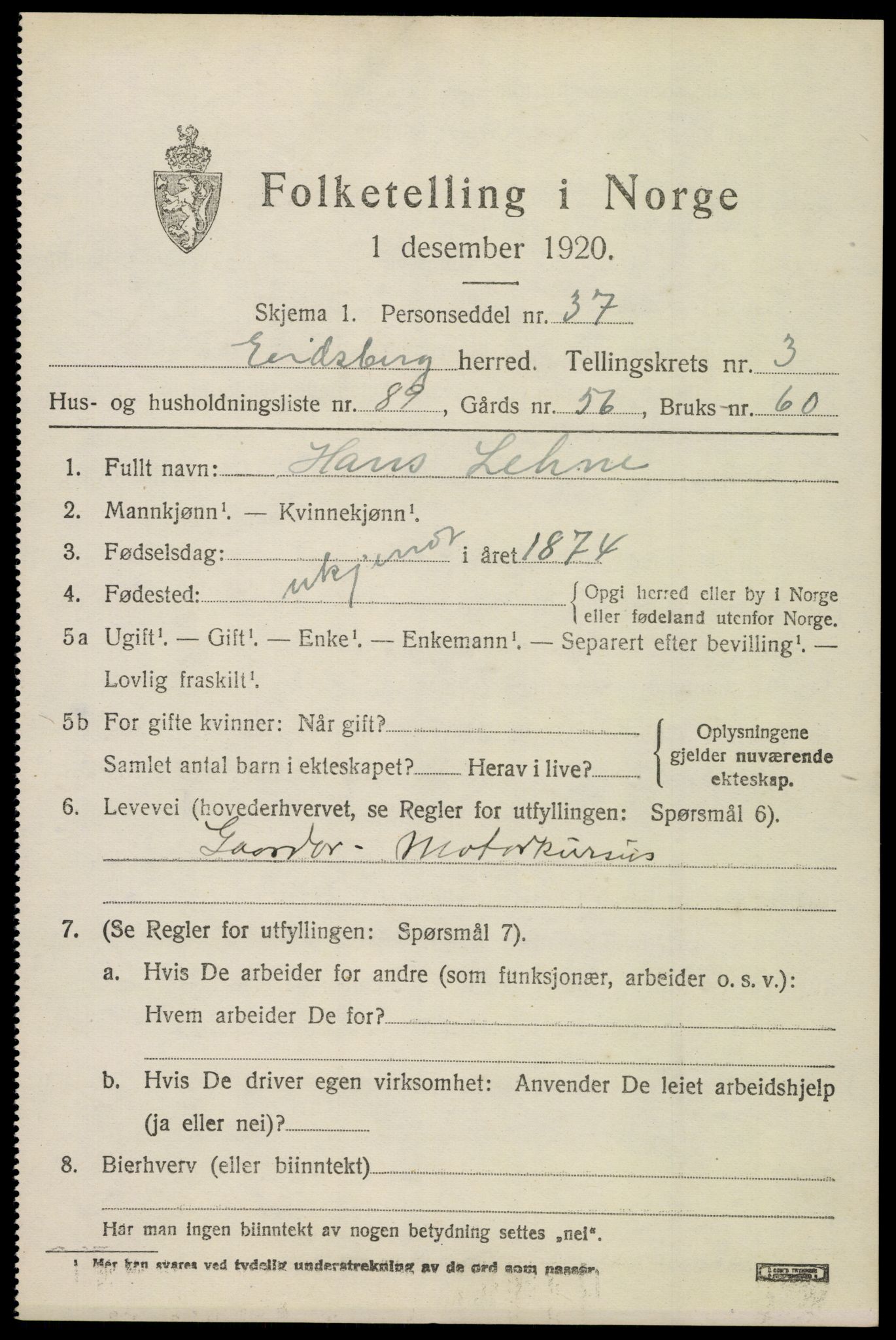 SAO, Folketelling 1920 for 0125 Eidsberg herred, 1920, s. 5063