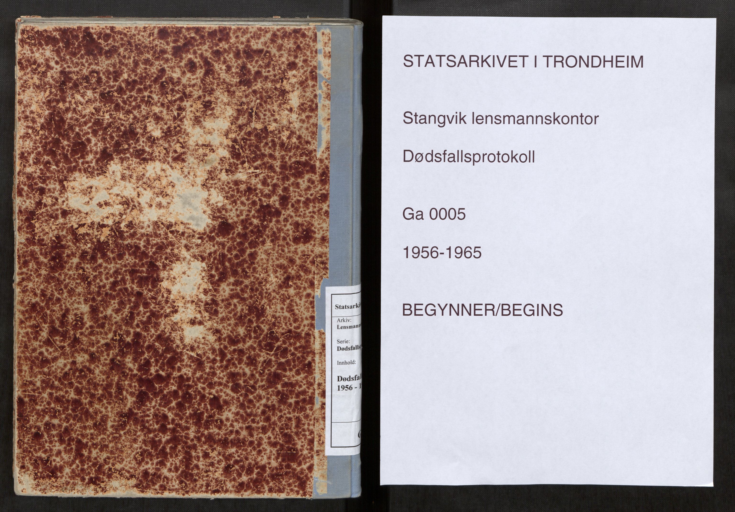 Stangvik lensmannskontor, AV/SAT-A-6440/Ga/L0005: Dødsfallsprotokoll, 1956-1965