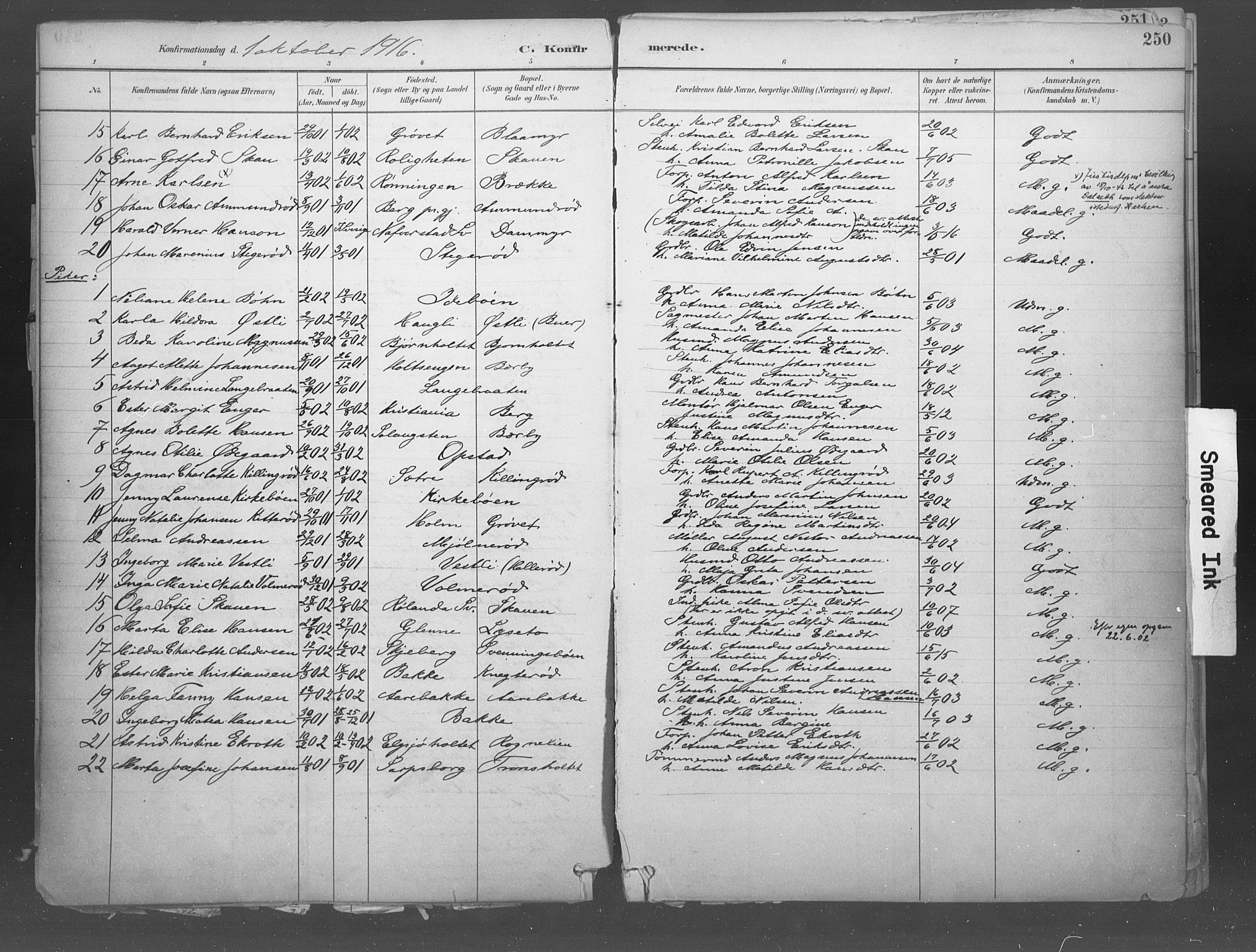 Idd prestekontor Kirkebøker, AV/SAO-A-10911/F/Fb/L0002: Ministerialbok nr. II 2, 1882-1923, s. 250