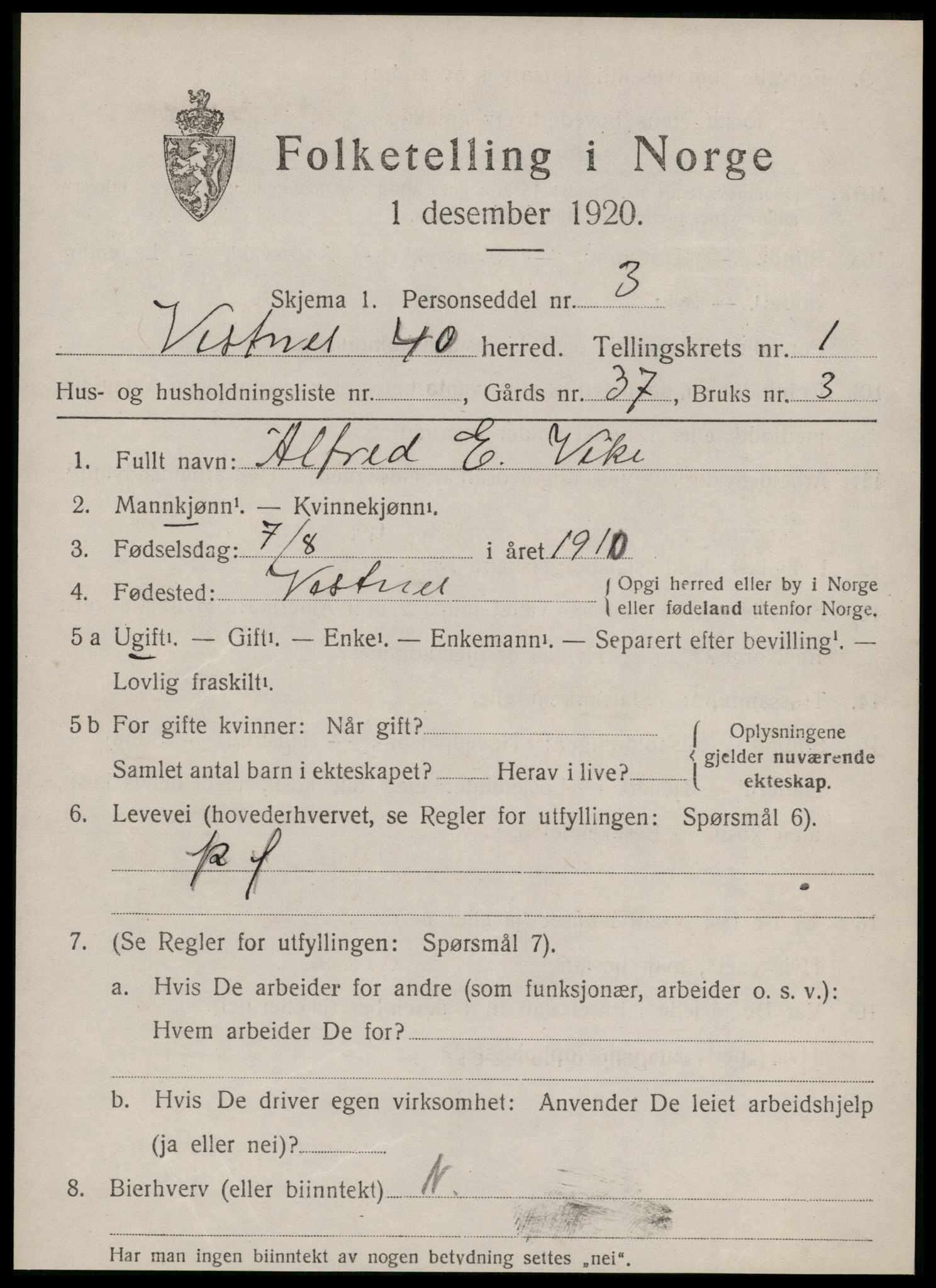 SAT, Folketelling 1920 for 1535 Vestnes herred, 1920, s. 1683