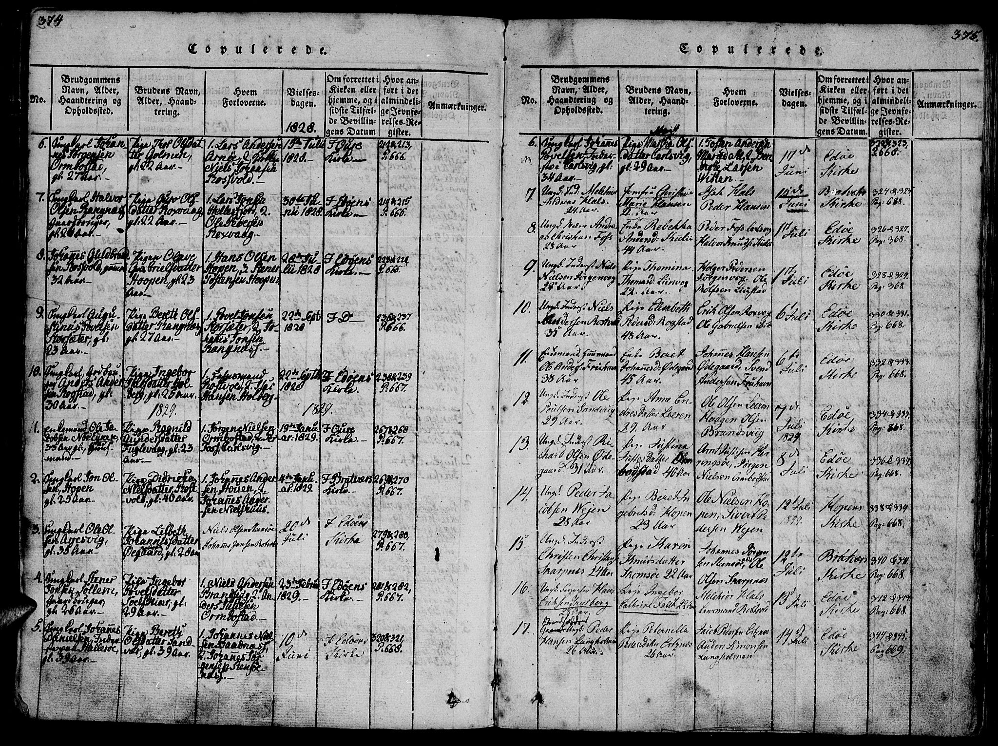 Ministerialprotokoller, klokkerbøker og fødselsregistre - Møre og Romsdal, AV/SAT-A-1454/581/L0933: Ministerialbok nr. 581A03 /1, 1819-1836, s. 374-375