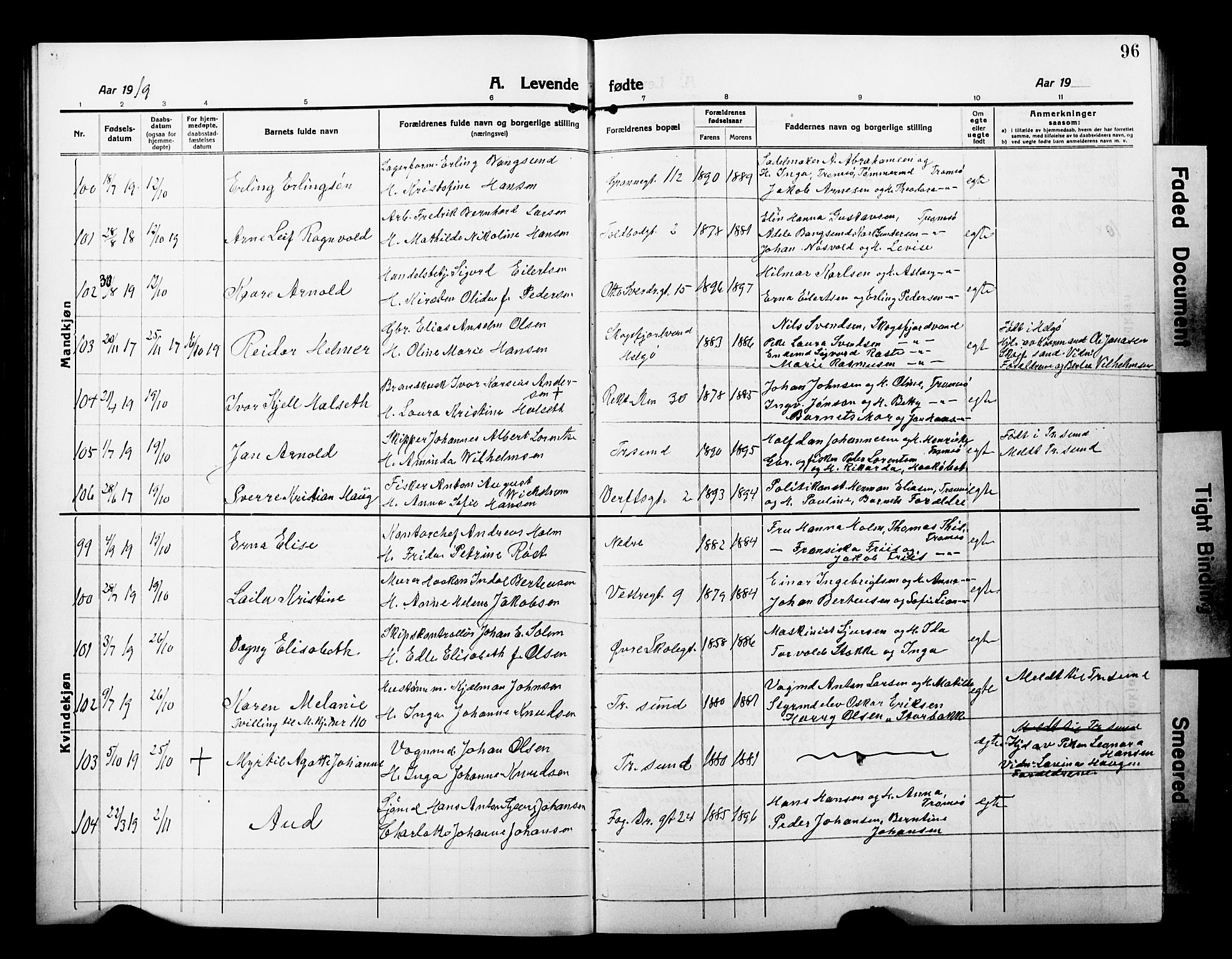Tromsø sokneprestkontor/stiftsprosti/domprosti, AV/SATØ-S-1343/G/Gb/L0009klokker: Klokkerbok nr. 9, 1915-1925, s. 96