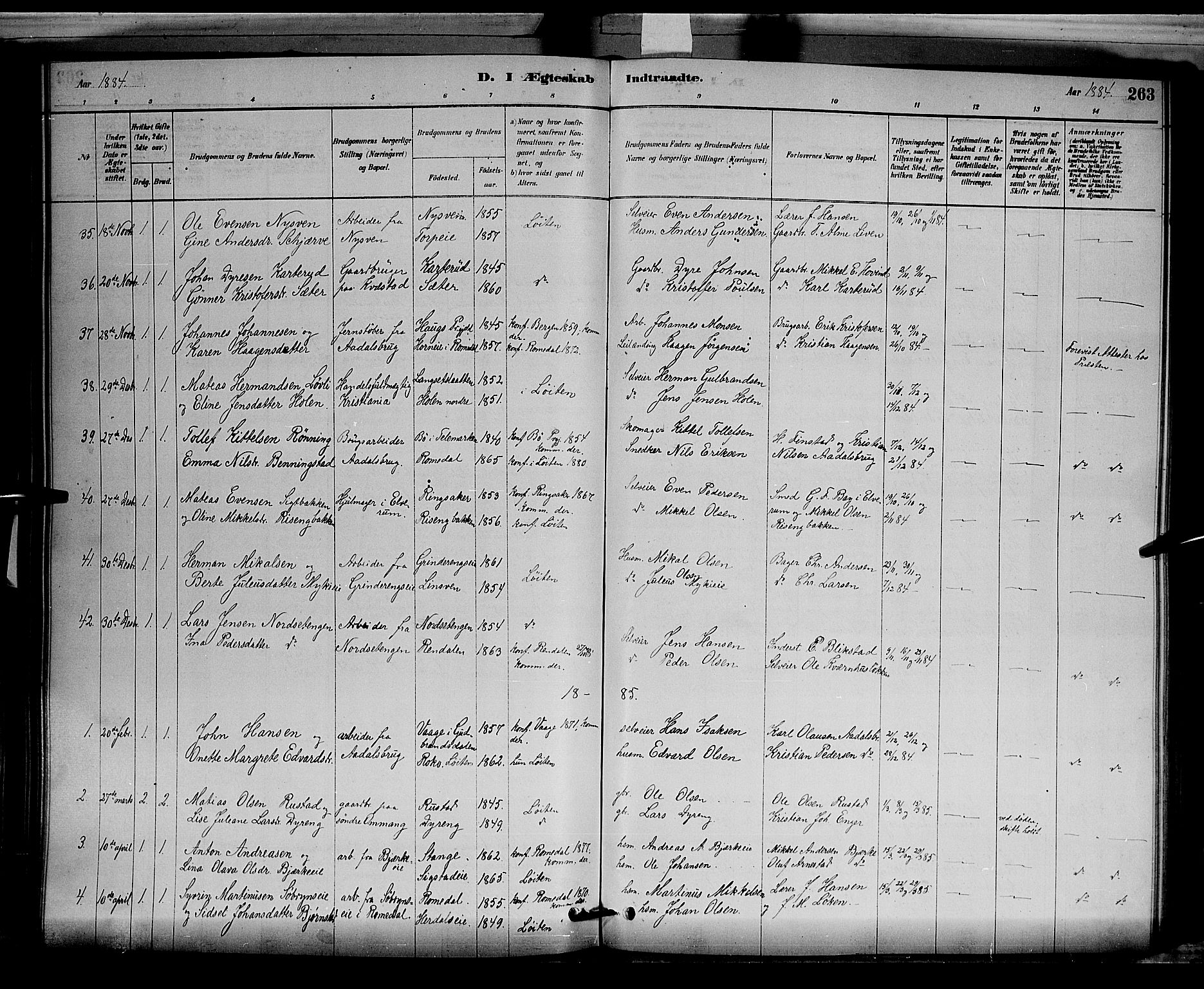 Løten prestekontor, AV/SAH-PREST-022/L/La/L0005: Klokkerbok nr. 5, 1878-1891, s. 263