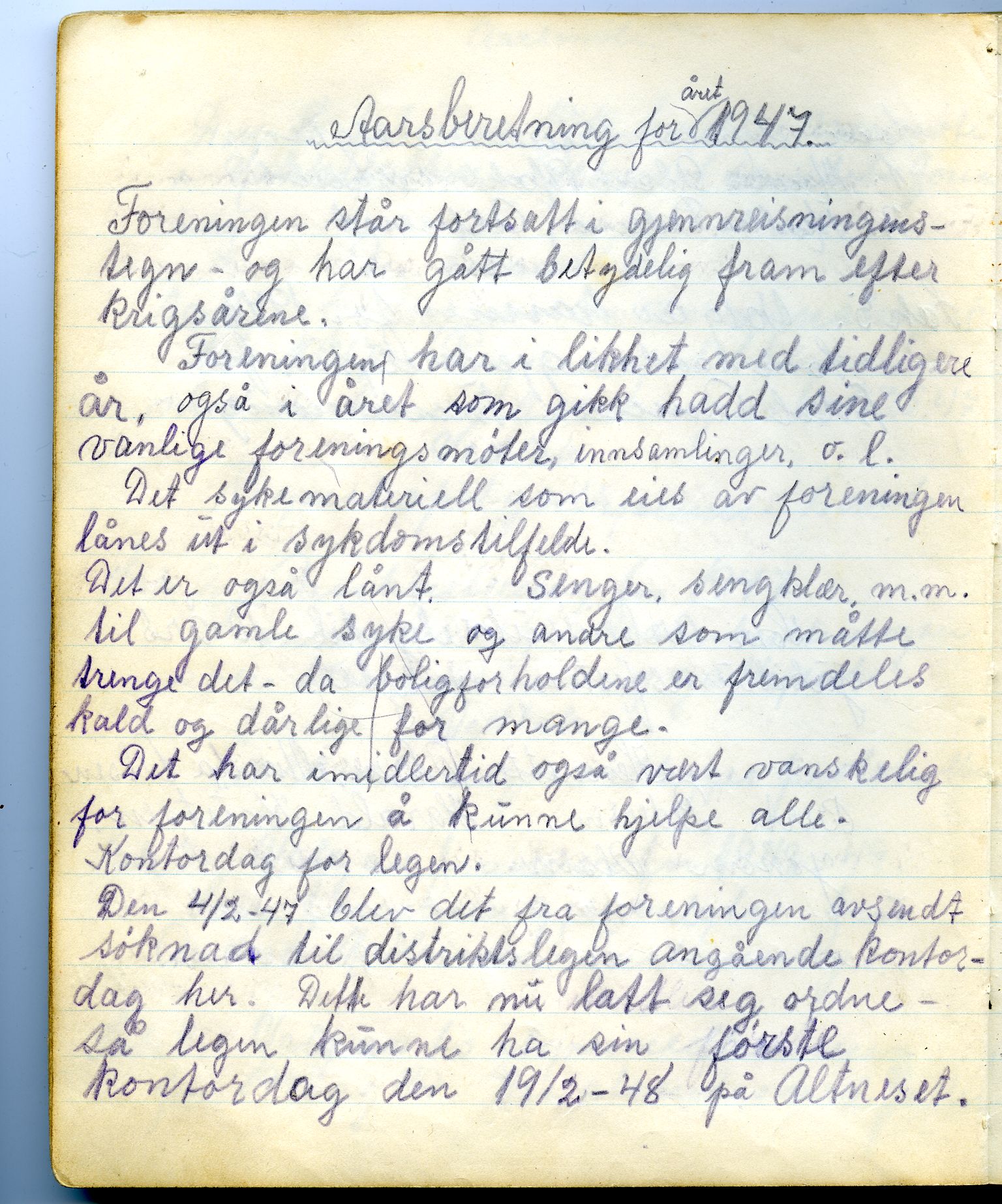 Hakkstabben-Altneset sanitetsforening, FMFB/A-1008/A/L0001: Møteprotokoll, 1947-1960