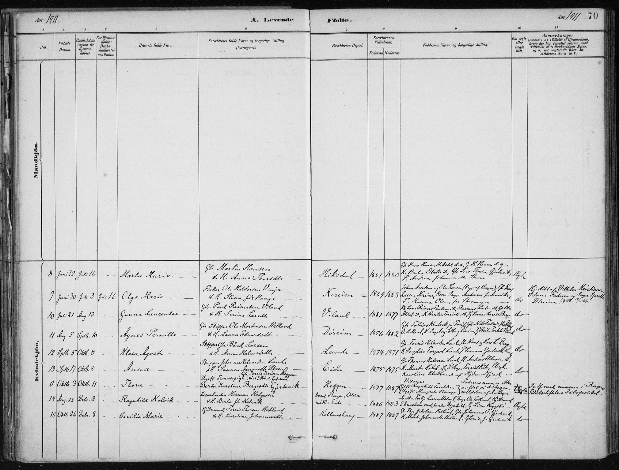 Fjelberg sokneprestembete, AV/SAB-A-75201/H/Haa: Ministerialbok nr. D 1, 1879-1918, s. 70