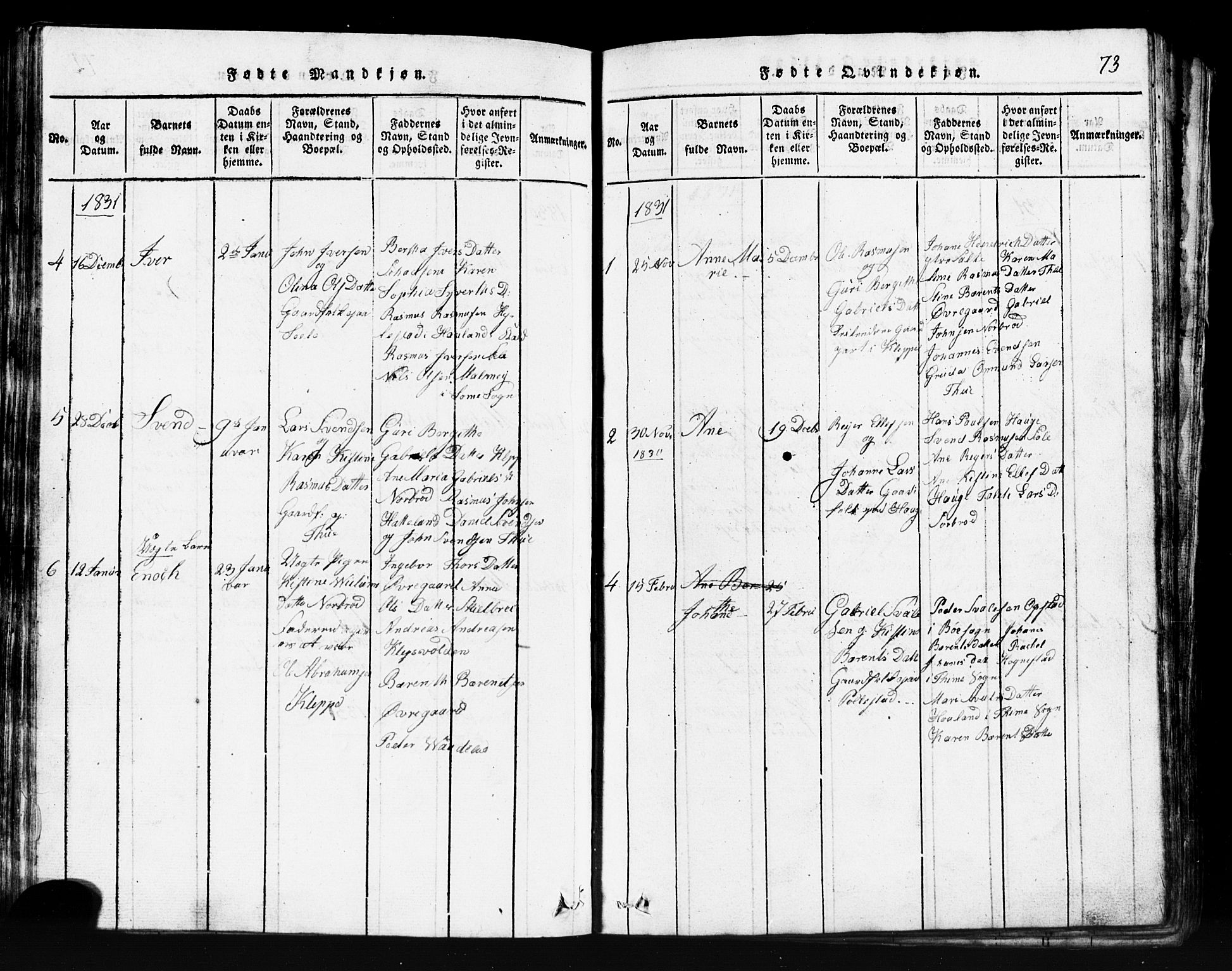 Klepp sokneprestkontor, AV/SAST-A-101803/001/3/30BB/L0001: Klokkerbok nr.  B 1, 1816-1859, s. 73