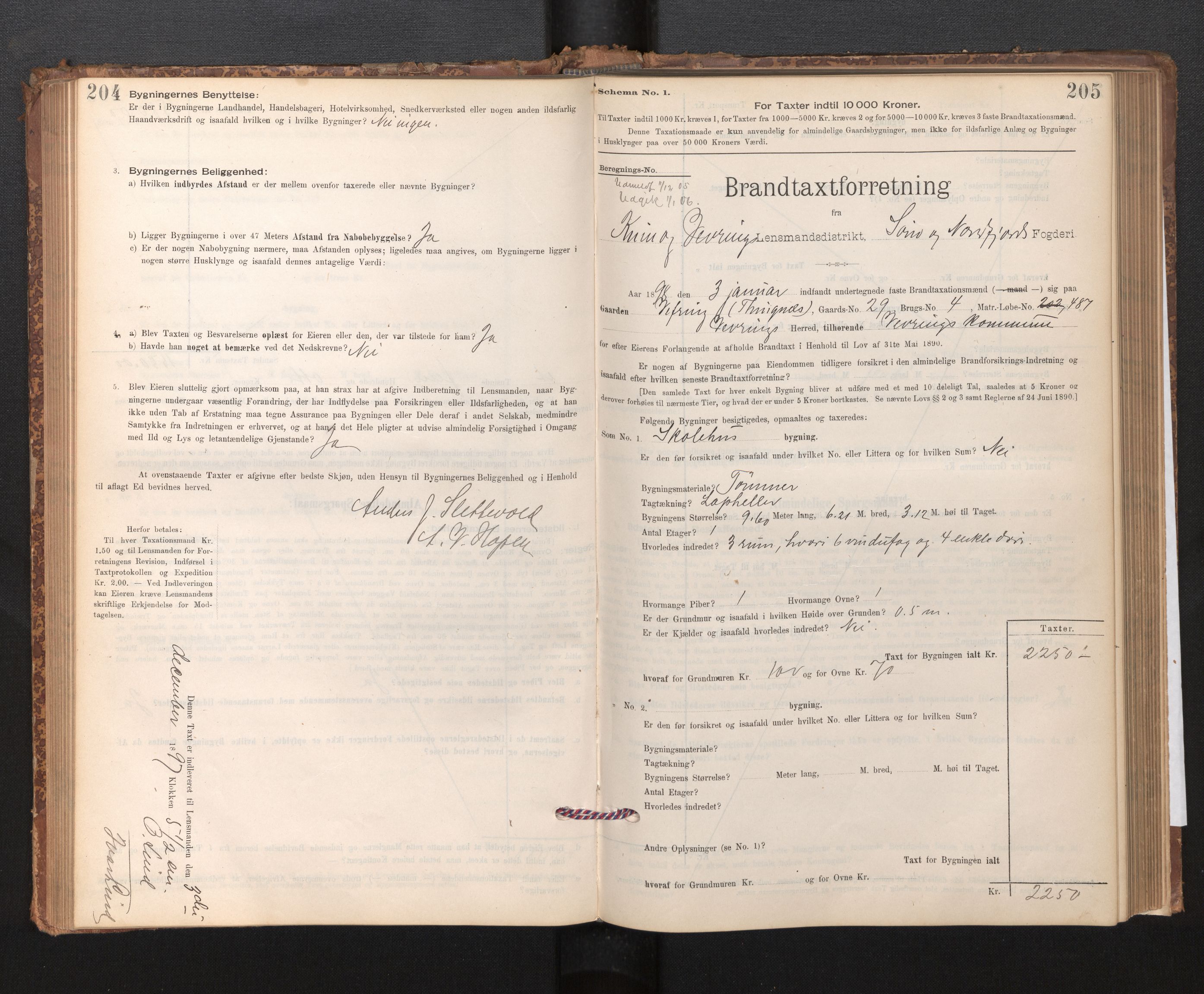 Lensmannen i Kinn, SAB/A-28801/0012/L0004f: Branntakstprotokoll, skjematakst, 1894-1911, s. 204-205
