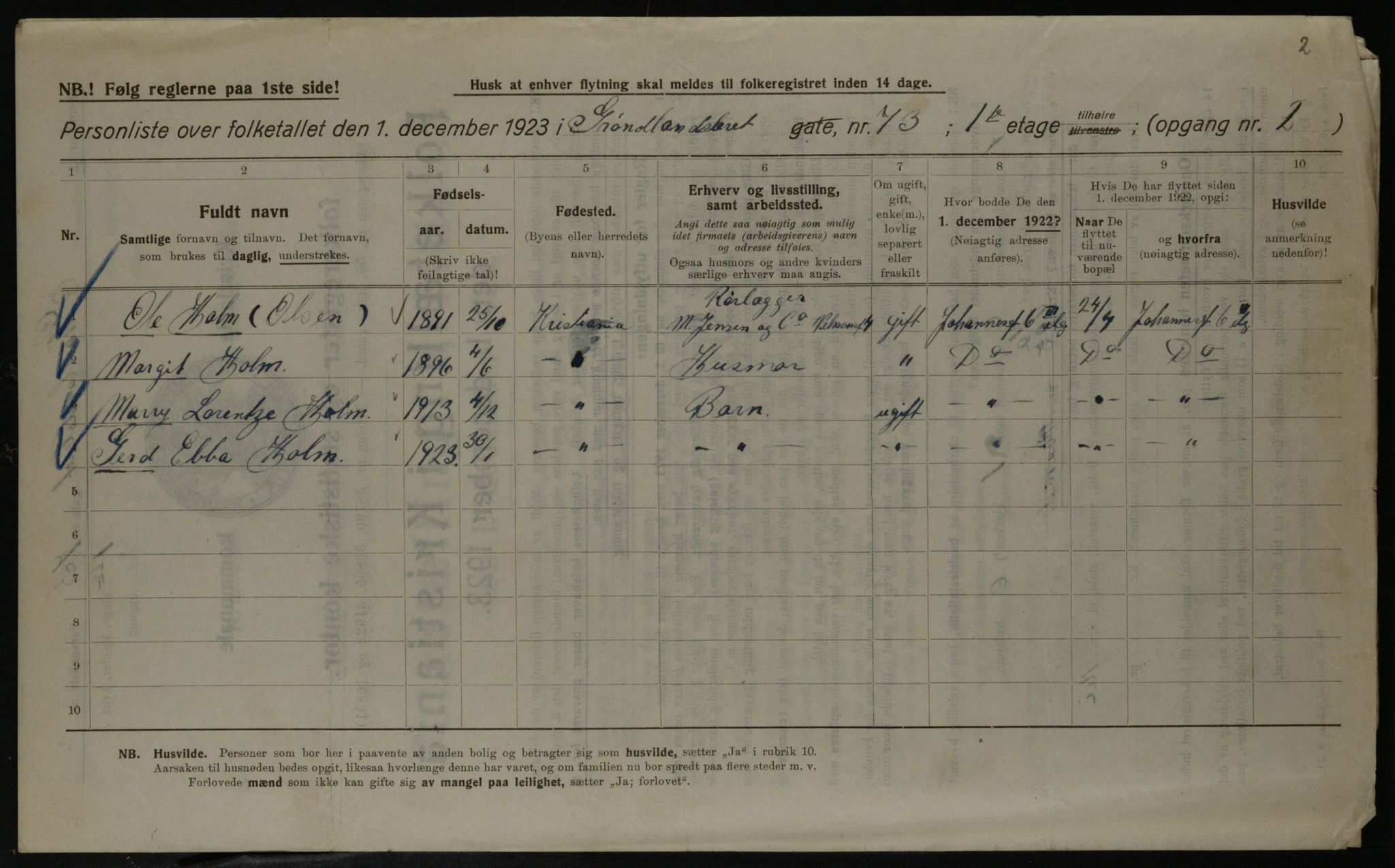 OBA, Kommunal folketelling 1.12.1923 for Kristiania, 1923, s. 36092