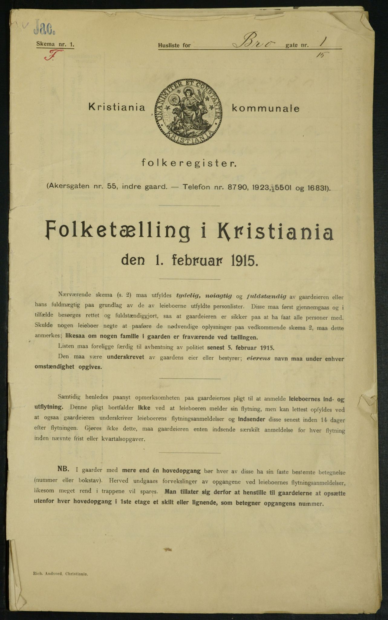 OBA, Kommunal folketelling 1.2.1915 for Kristiania, 1915, s. 9607