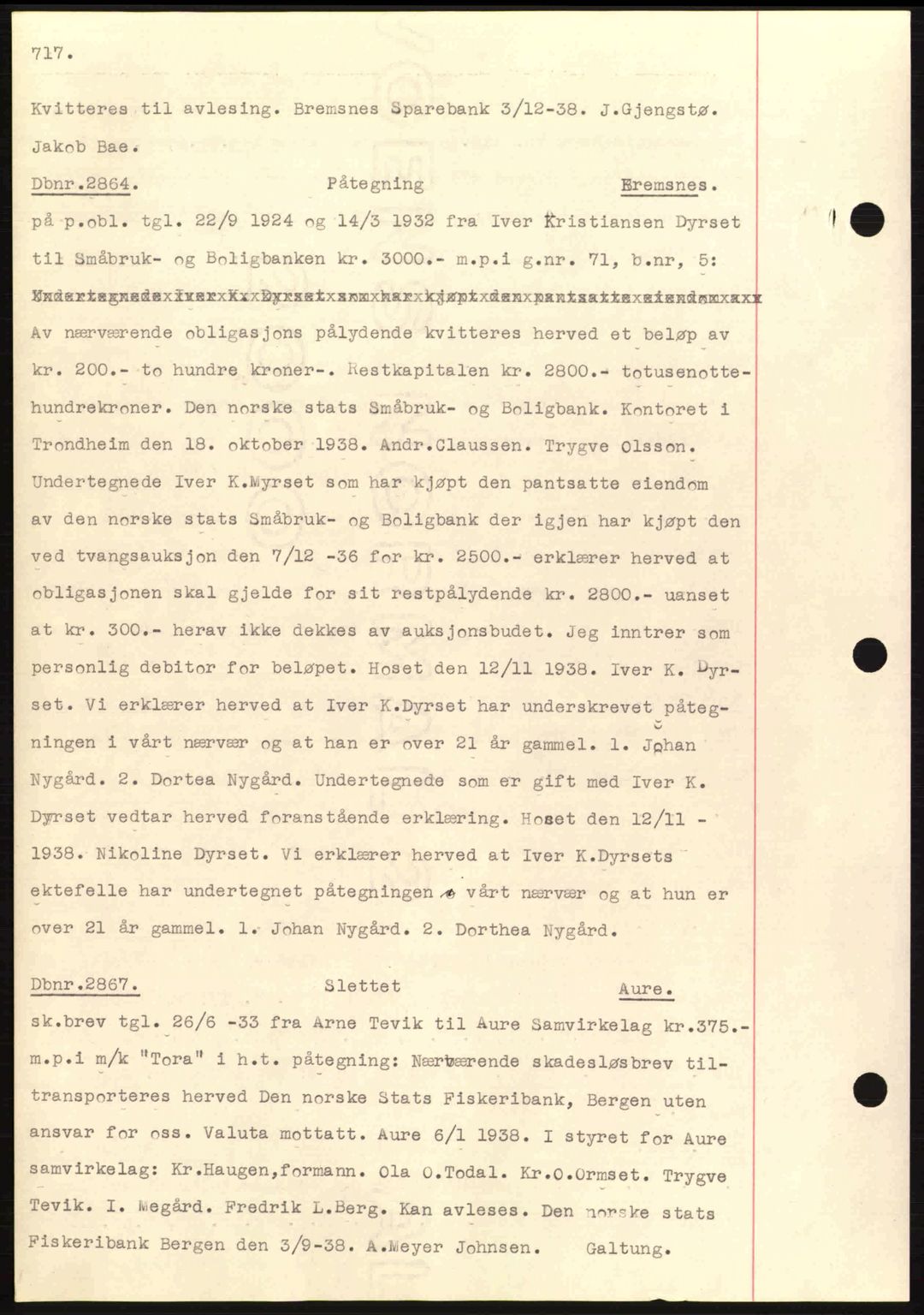 Nordmøre sorenskriveri, SAT/A-4132/1/2/2Ca: Pantebok nr. C80, 1936-1939, Dagboknr: 2864/1938