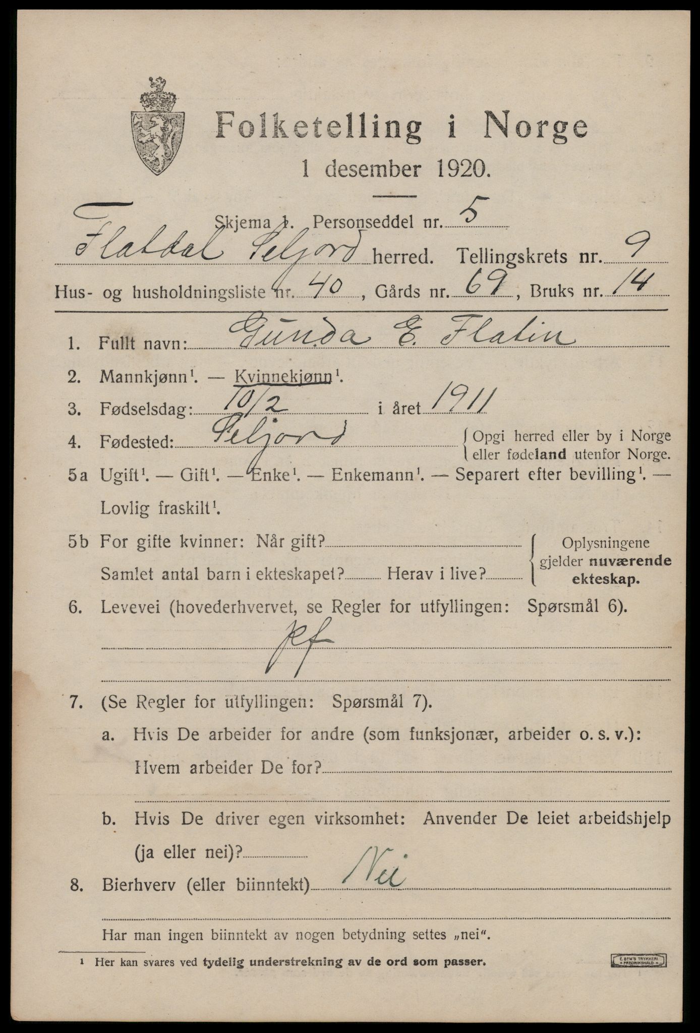 SAKO, Folketelling 1920 for 0828 Seljord herred, 1920, s. 4704