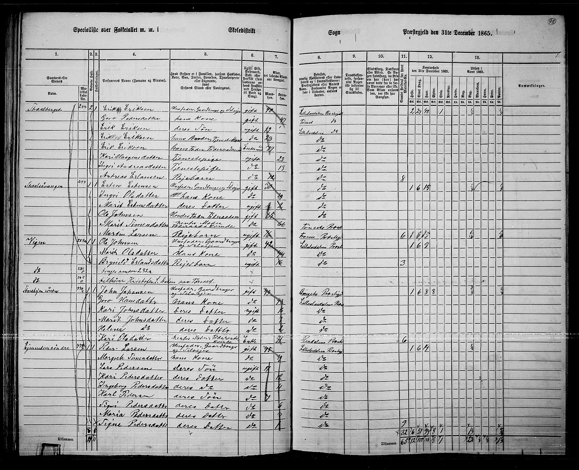 RA, Folketelling 1865 for 0438P Lille Elvedalen prestegjeld, 1865, s. 86