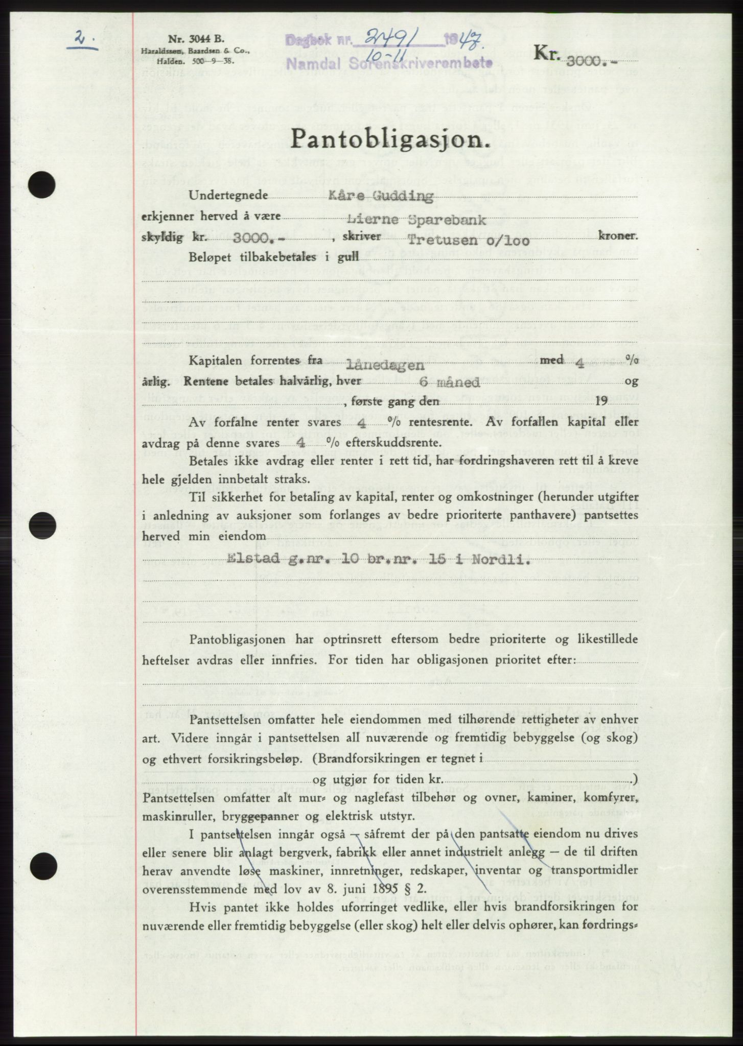 Namdal sorenskriveri, SAT/A-4133/1/2/2C: Pantebok nr. -, 1947-1948, Dagboknr: 2491/1947